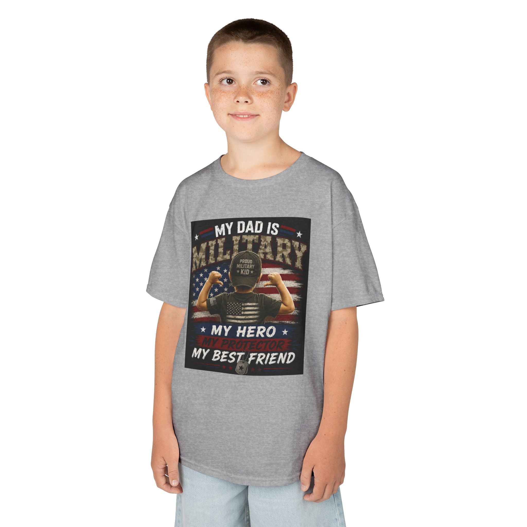 Kids Tee — "My Dad Is Military" Patriotic Hero Shirt