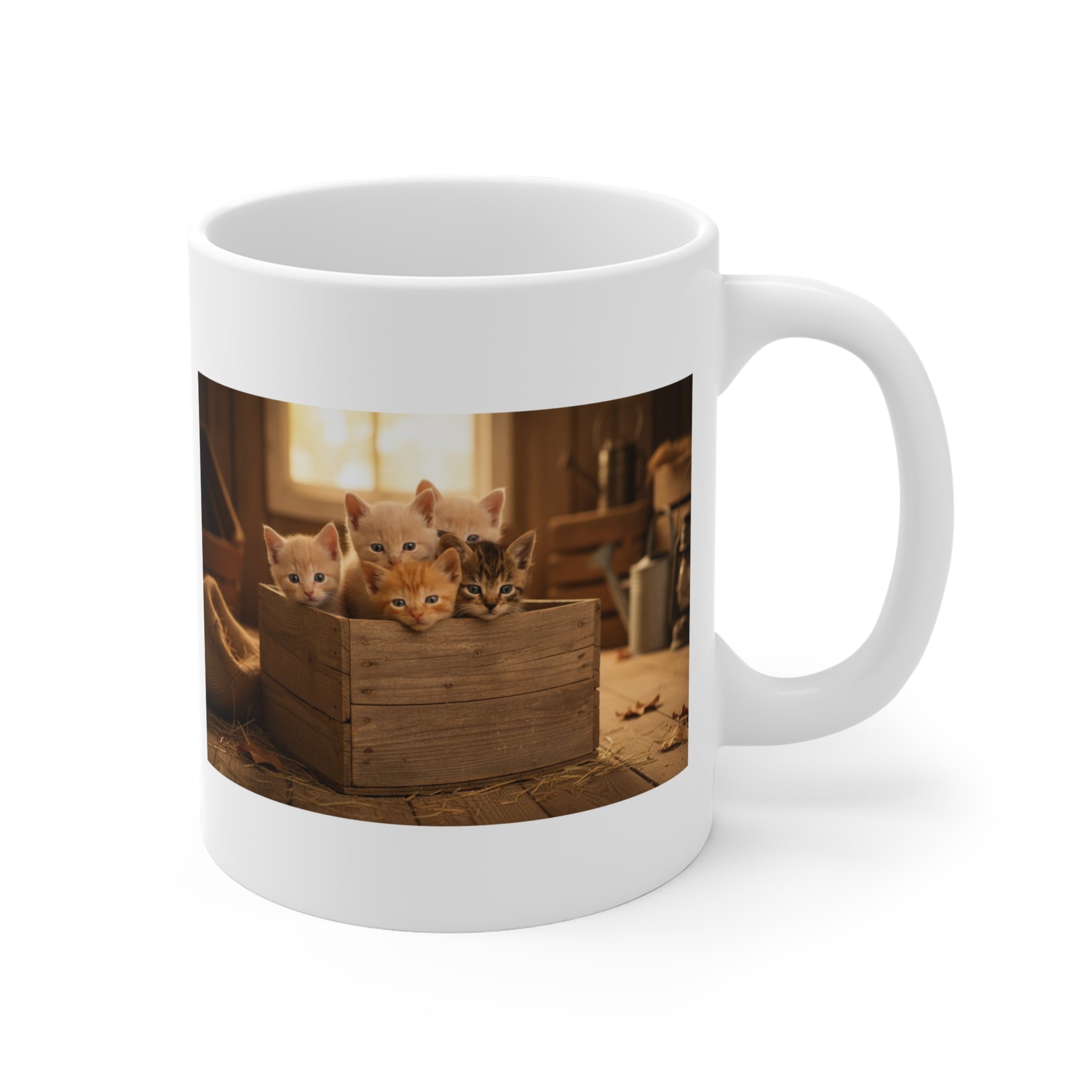 Kitten Box Ceramic Mug – Cute Rustic Cat Coffee Cup (11/15/20oz)