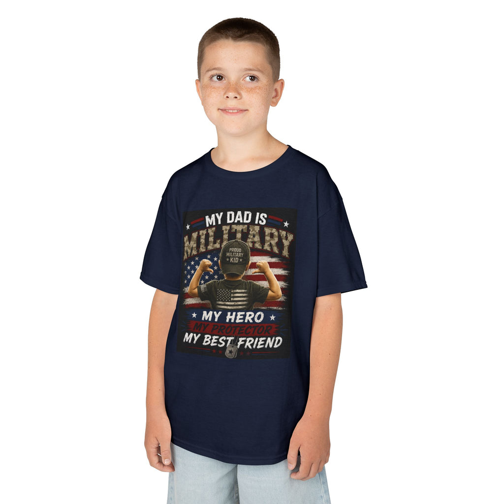 Kids Tee — "My Dad Is Military" Patriotic Hero Shirt