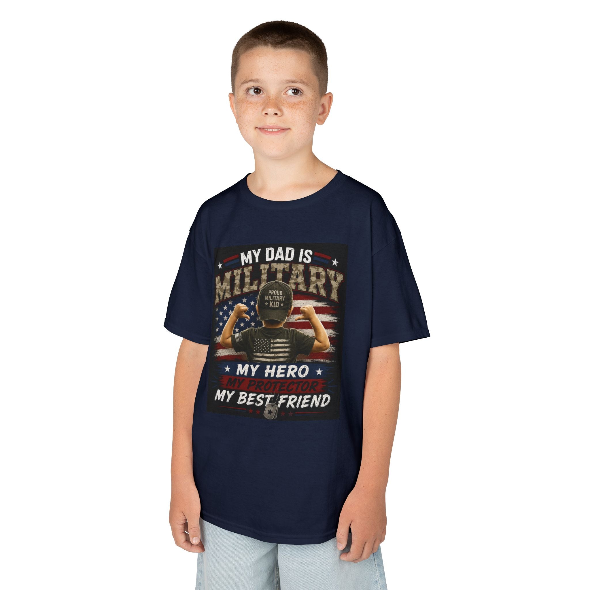 Kids Tee — "My Dad Is Military" Patriotic Hero Shirt
