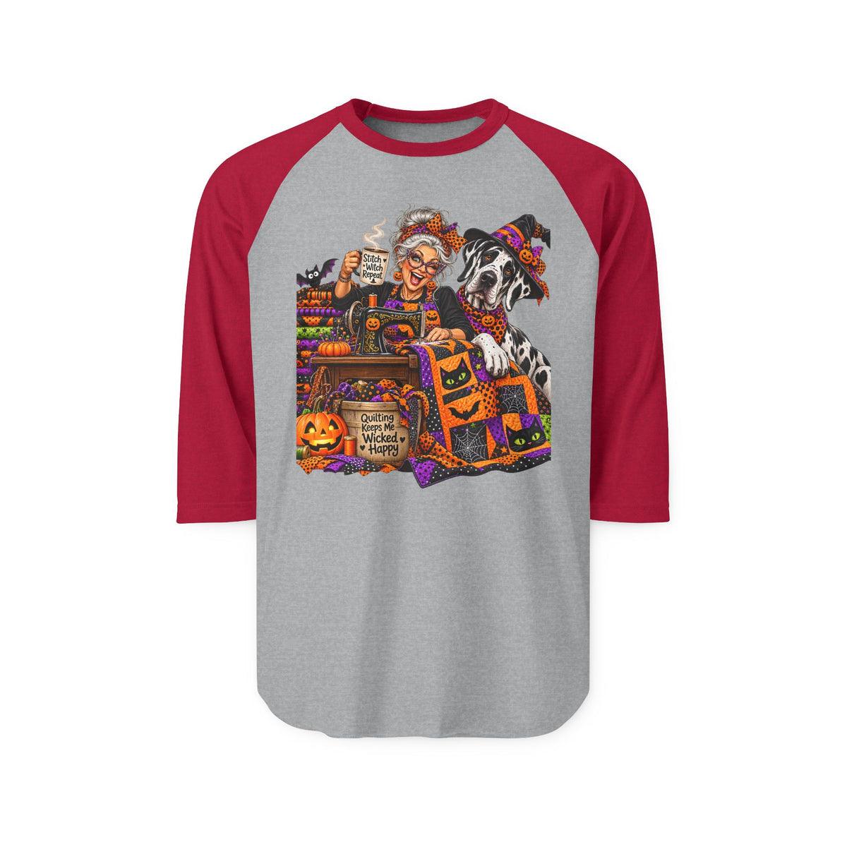 Halloween Witch & Great Dane  Raglan Shirt — Spooky Candy Shop Design