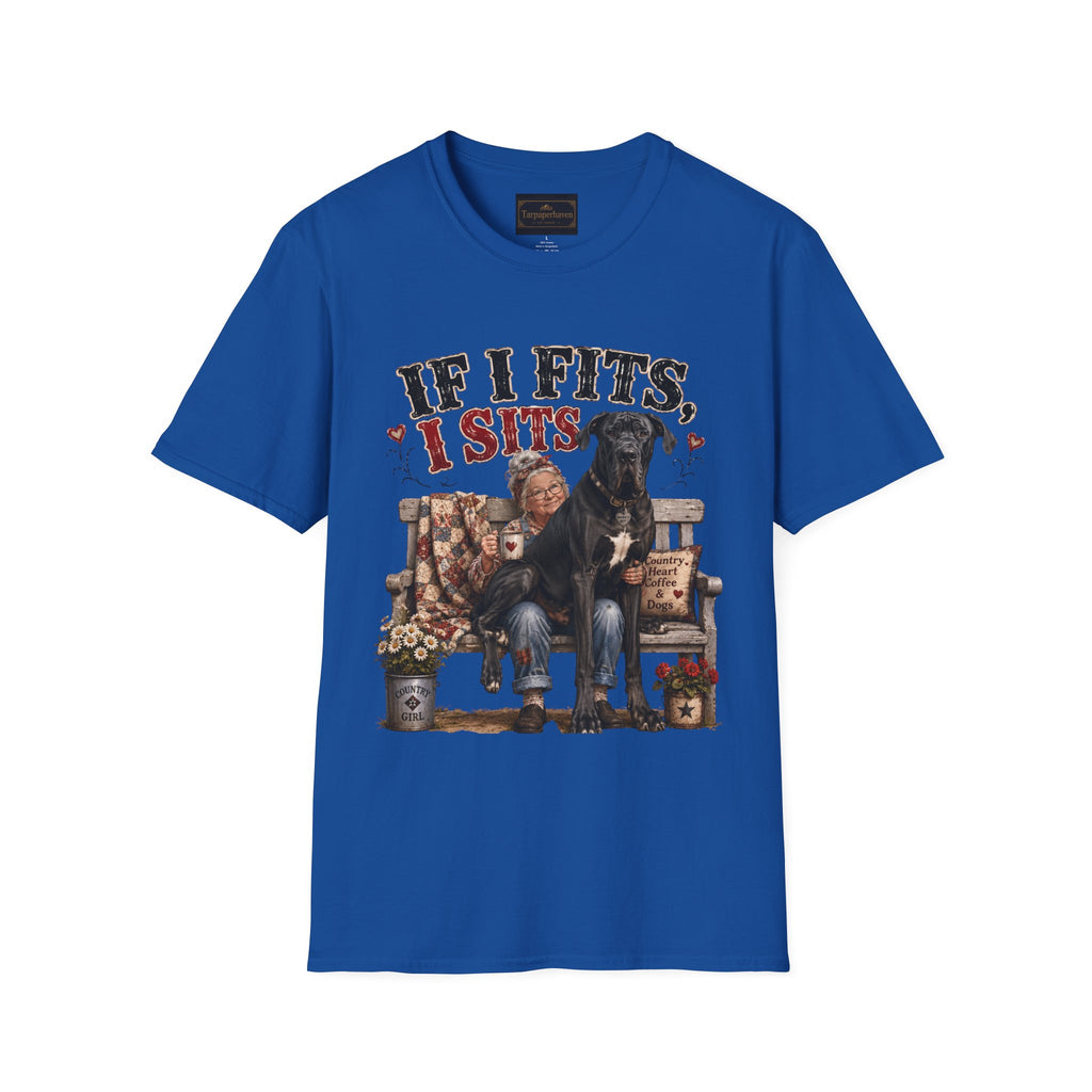 If I Fits, I Sits T-Shirt — Funny Great Dane Lover Graphic Tee
