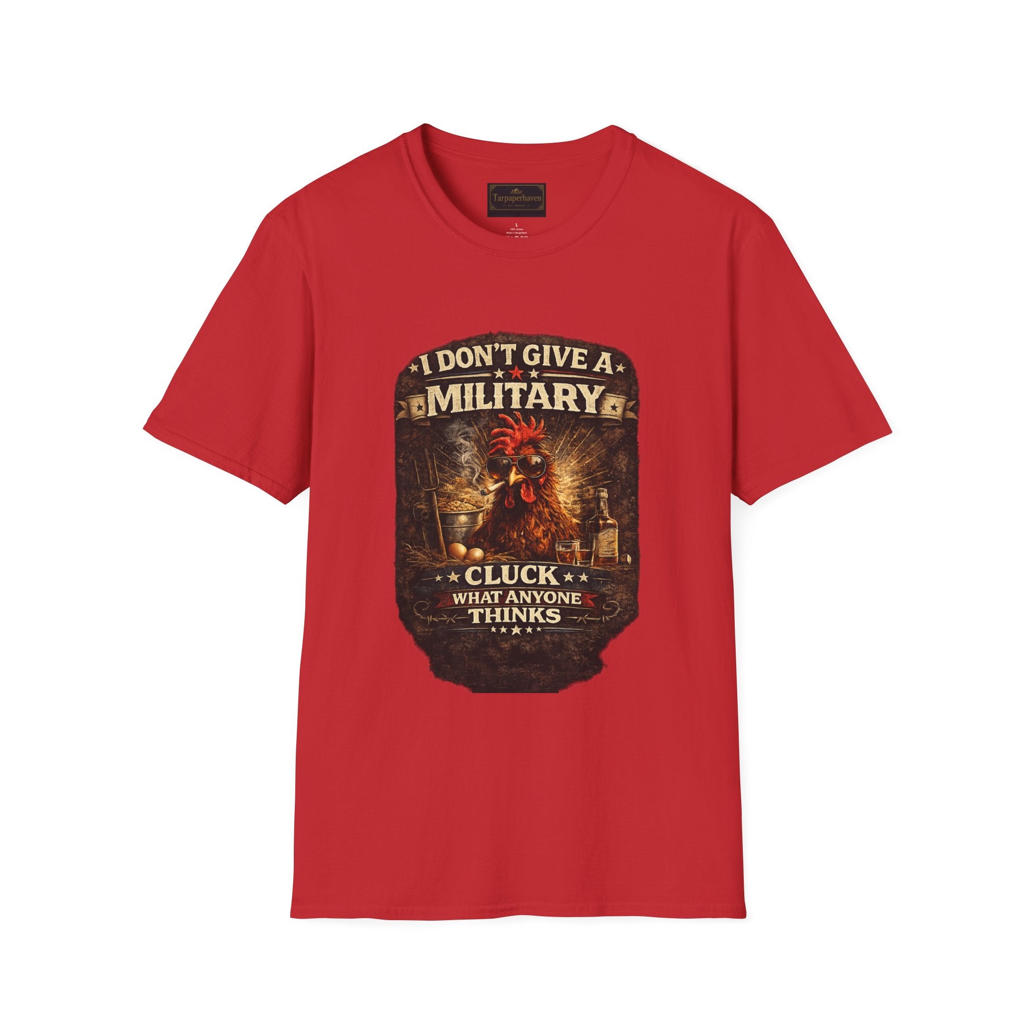T‑Shirt — "I Don't Give A Military Cluck" Rooster Graphic Tee