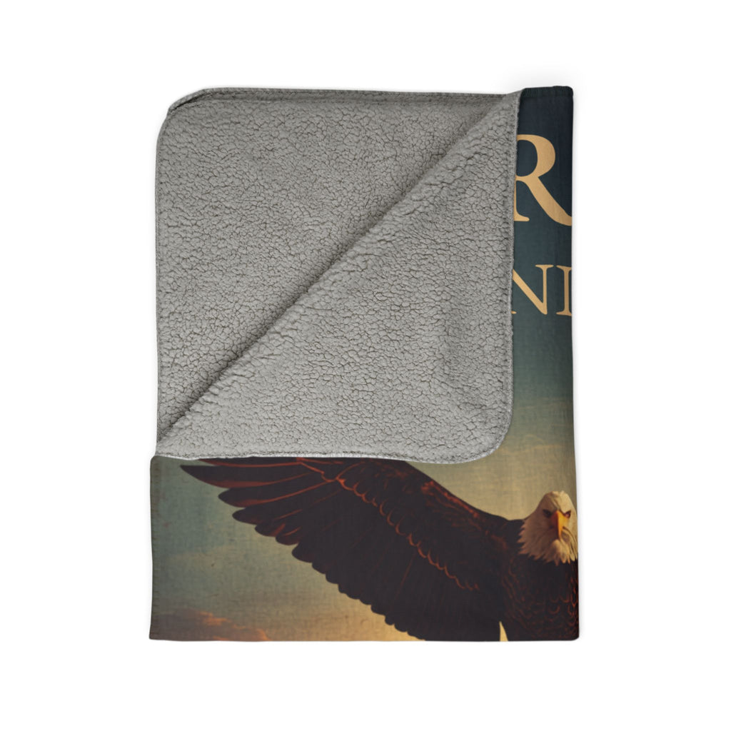America's 250th Anniversary Sherpa Blanket — Patriotic Bald Eagle Fleece with 'In God We Trust' Text