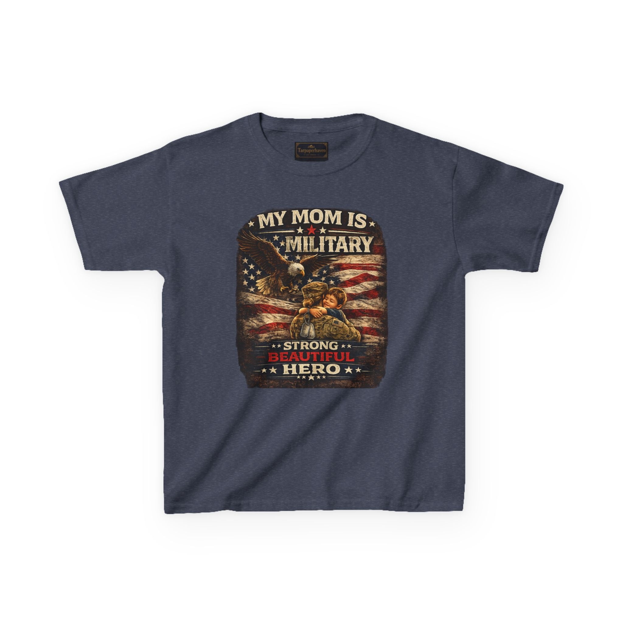 Kids Tee — "My Mom Is Military" Patriotic American Flag Shirt