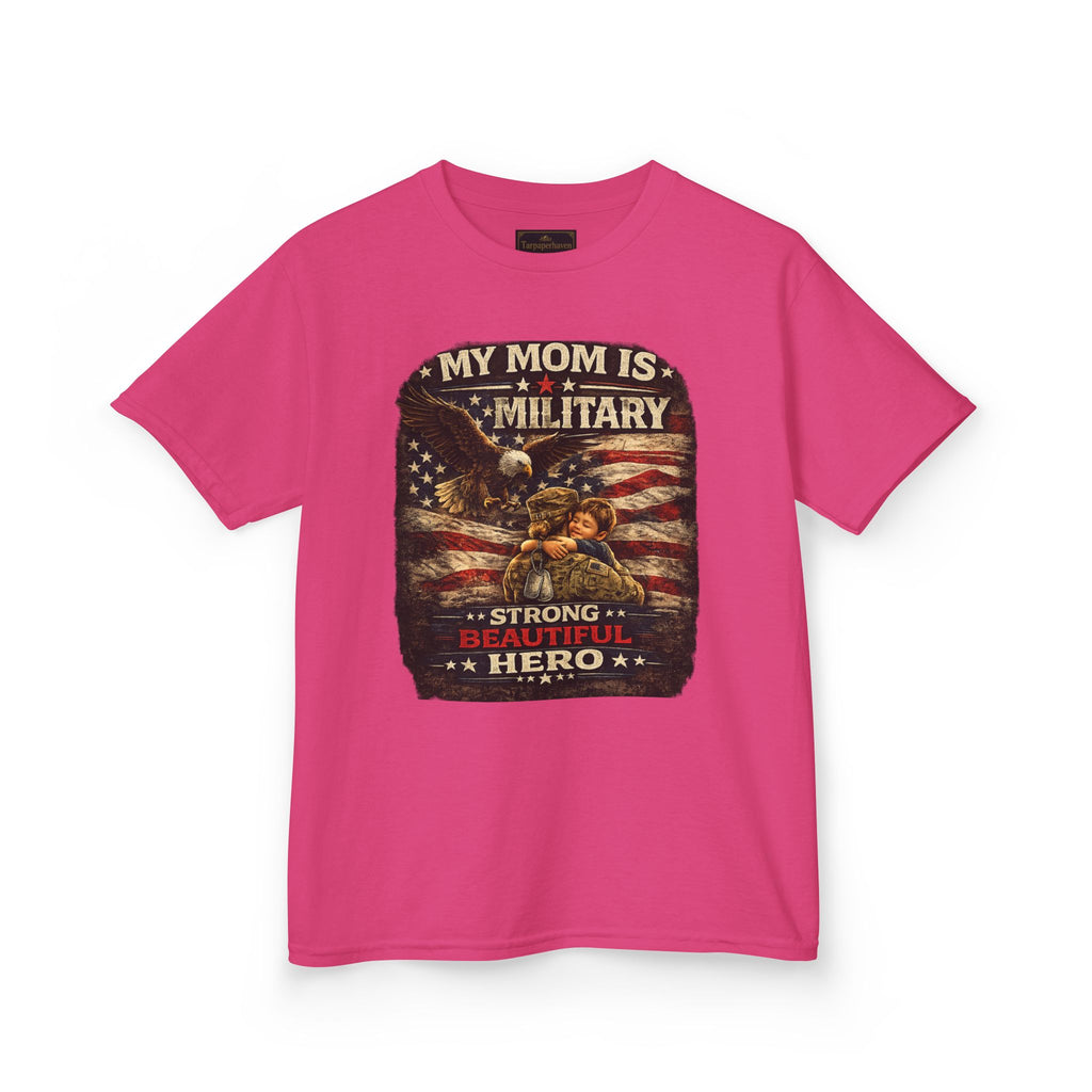 Kids Tee — "My Mom Is Military" Patriotic American Flag Shirt