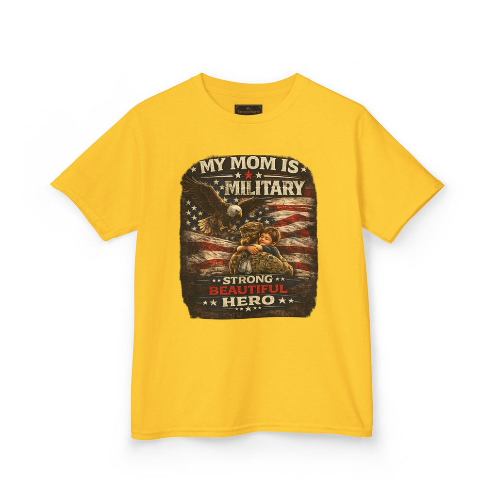 Kids Tee — "My Mom Is Military" Patriotic American Flag Shirt