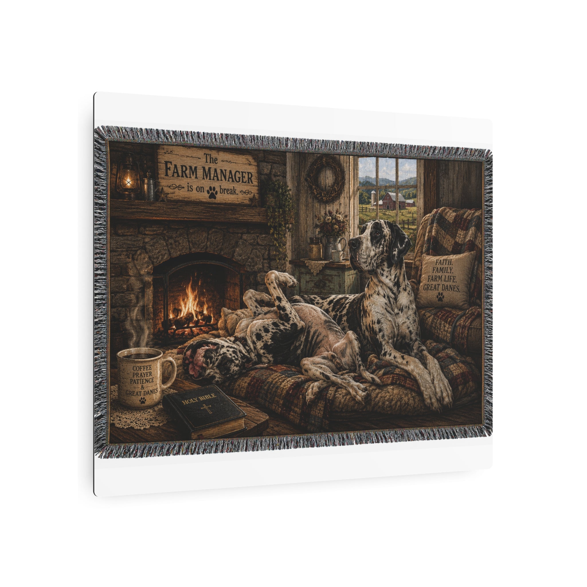 Metal Sign — Cozy Farmhouse Great Dane Scene