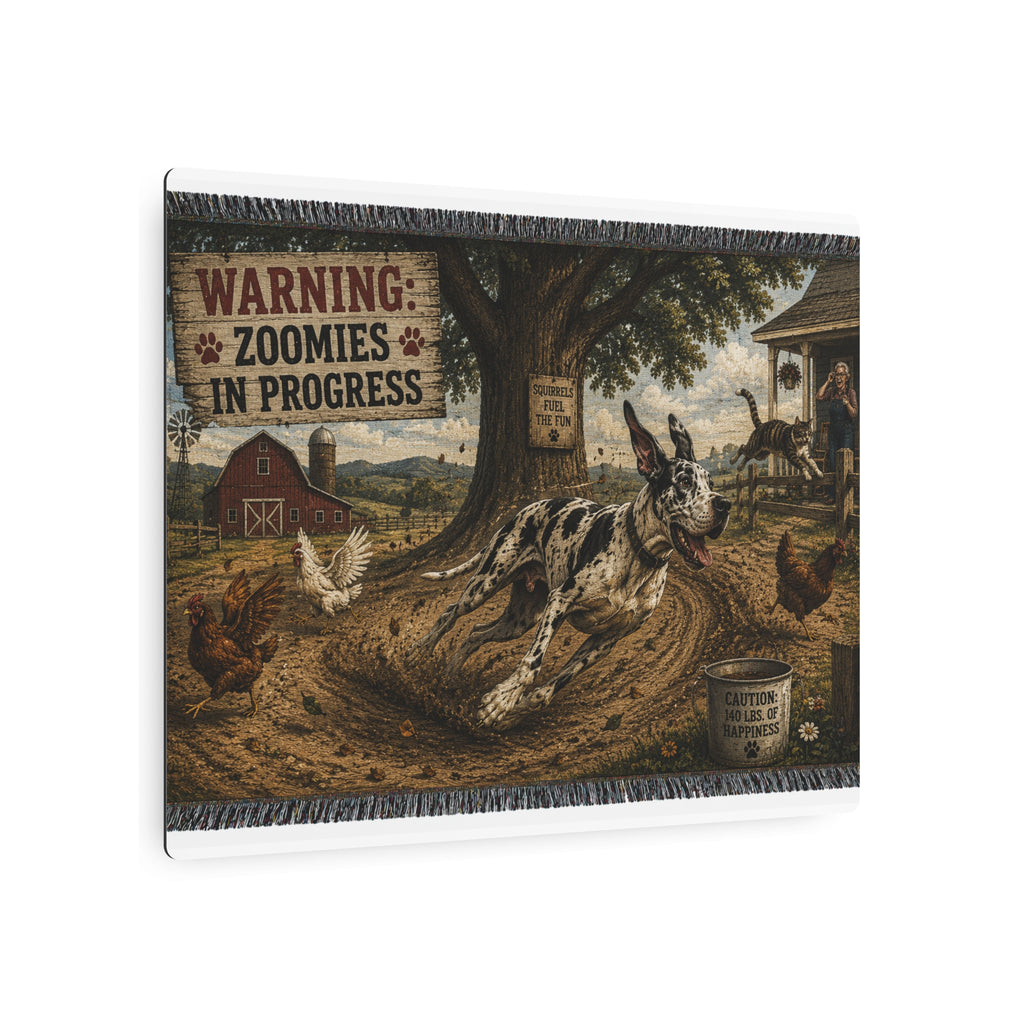 Metal Art Sign - "Warning: Zoomies in Progress" Farm Great Dane  Metal Wall Art
