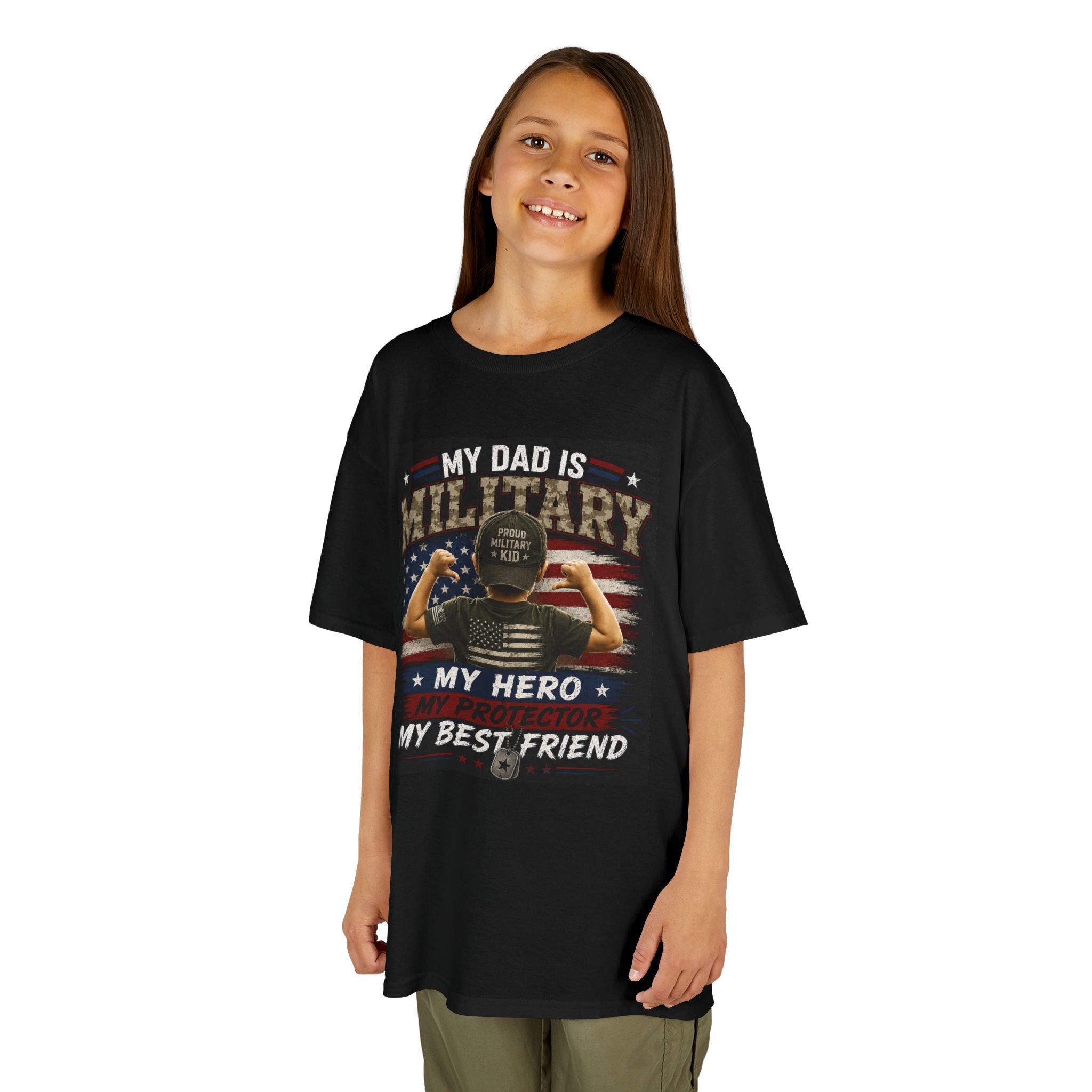 Kids Tee — "My Dad Is Military" Patriotic Hero Shirt