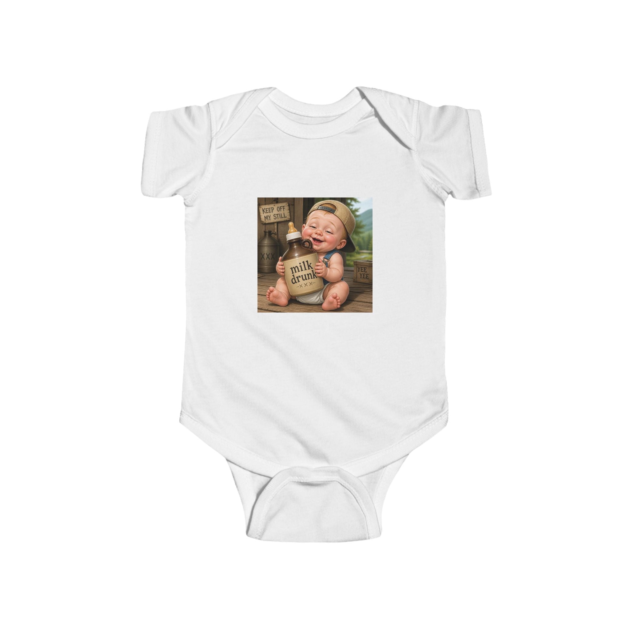 Vintage Baby Bodysuit - Cute Baby with Milk Jug Graphic