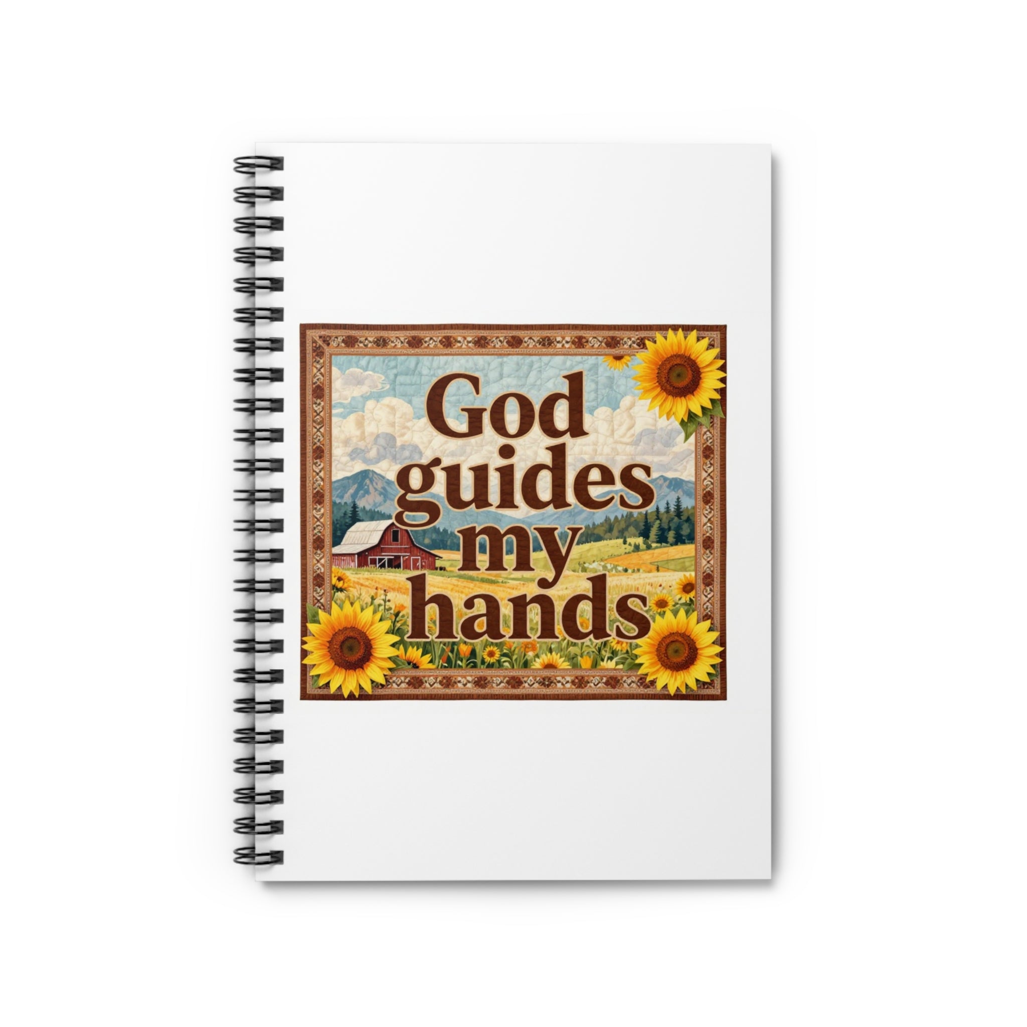 God Guides My Hands Spiral Notebook — Inspirational Christian Journal with Sunflower Farm Design