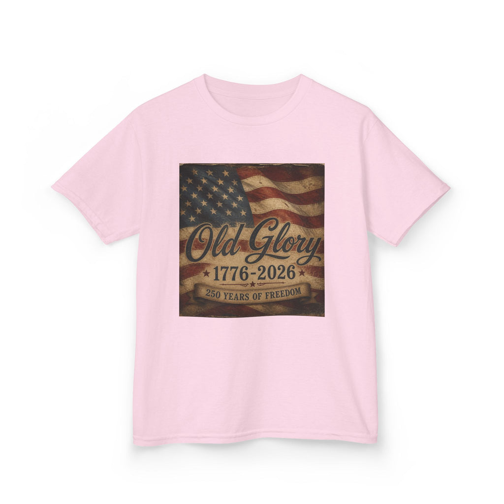 Kids T‑Shirt — "Old Glory 1776–2026" Vintage American Flag Patriotic Tee