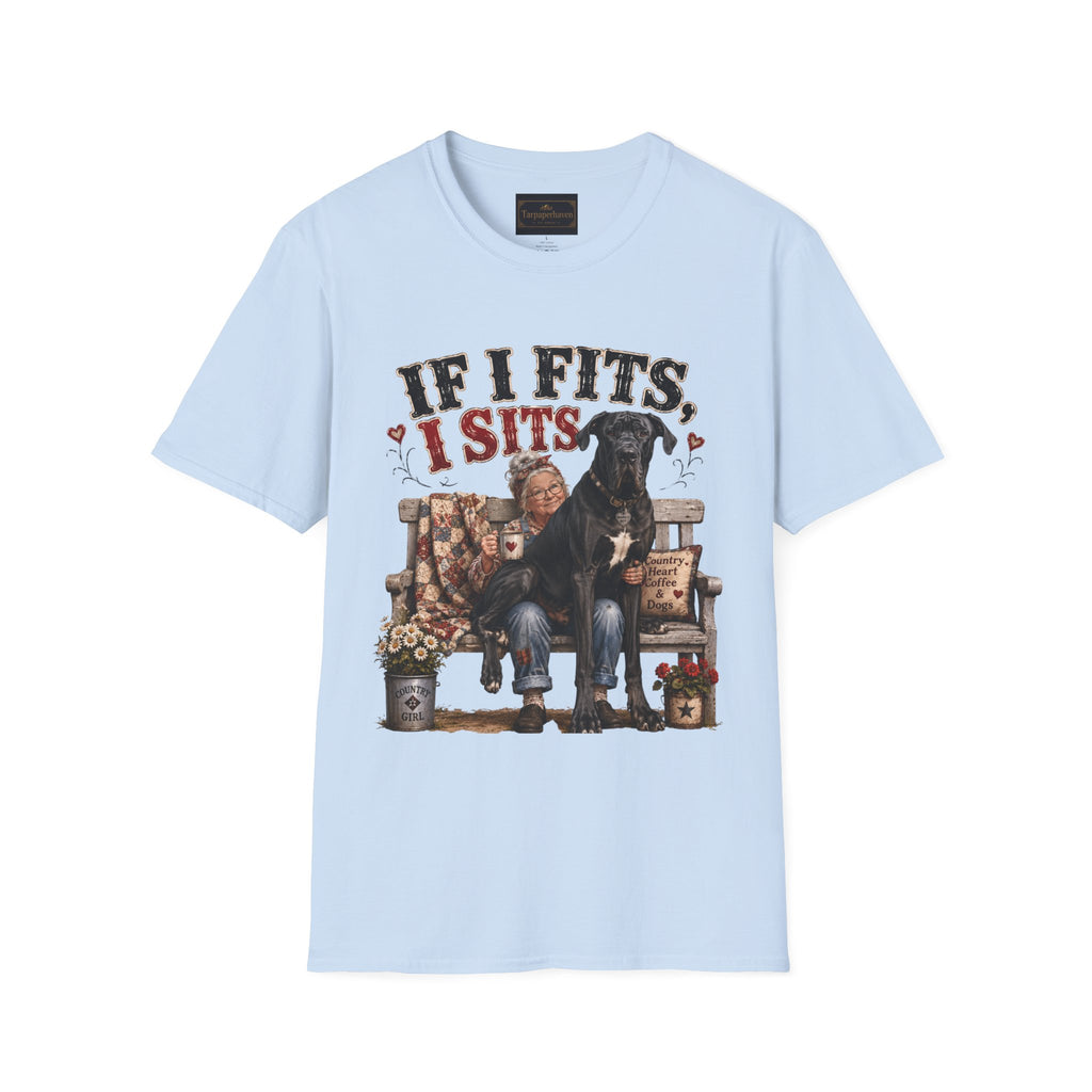 If I Fits, I Sits T-Shirt — Funny Great Dane Lover Graphic Tee