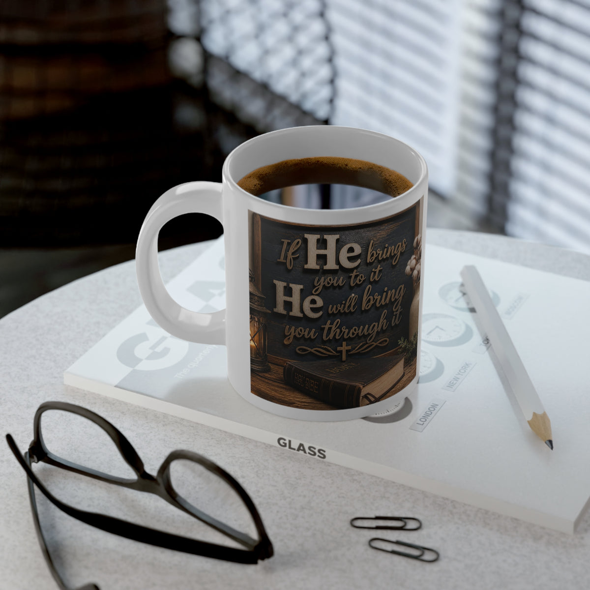 20oz Jumbo Mug — Rustic Faith Quote Coffee Cup (‘If He brings you to it"