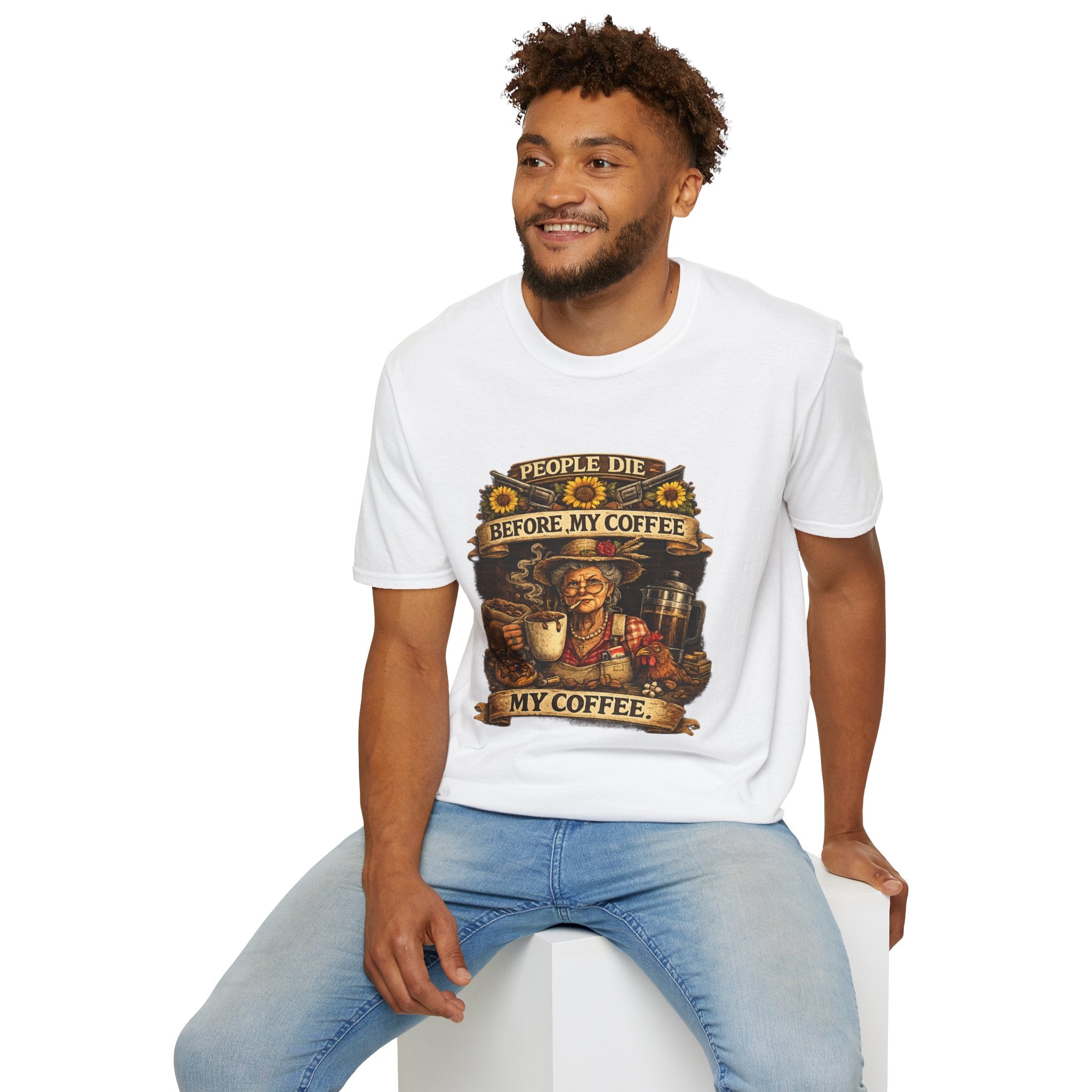 "People Die Before My Coffee" Vintage Coffee Granny Humor T-Shirt
