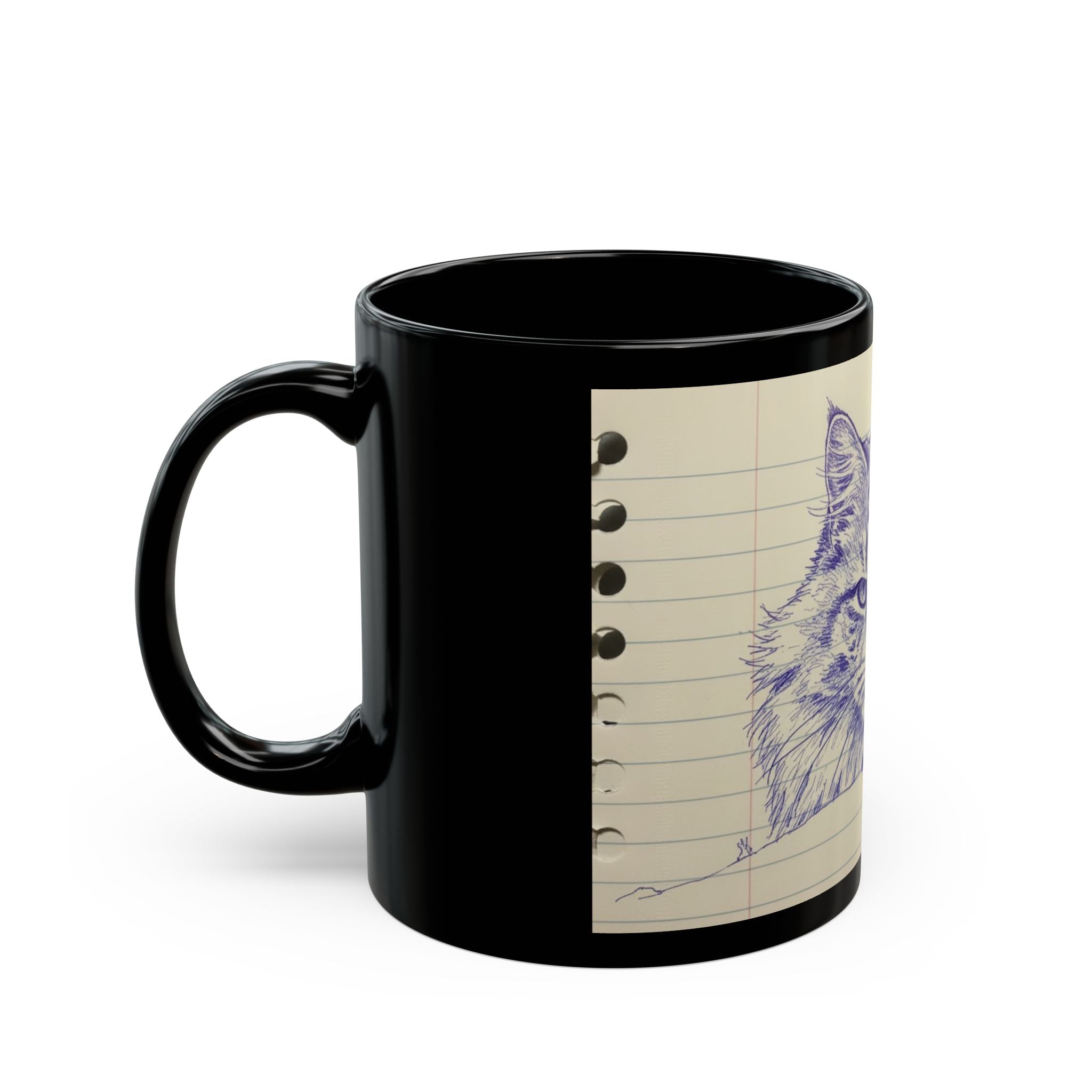 Vintage Pen-Sketch Cat Black Coffee Mug — 11oz & 15oz
