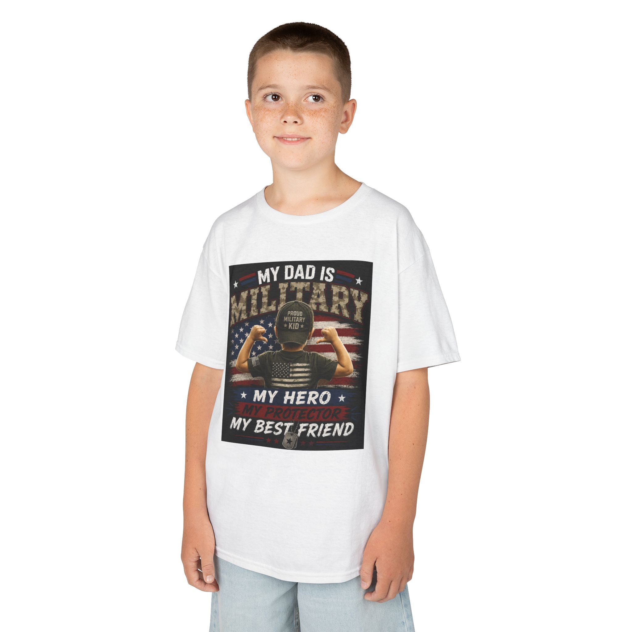Kids Tee — "My Dad Is Military" Patriotic Hero Shirt