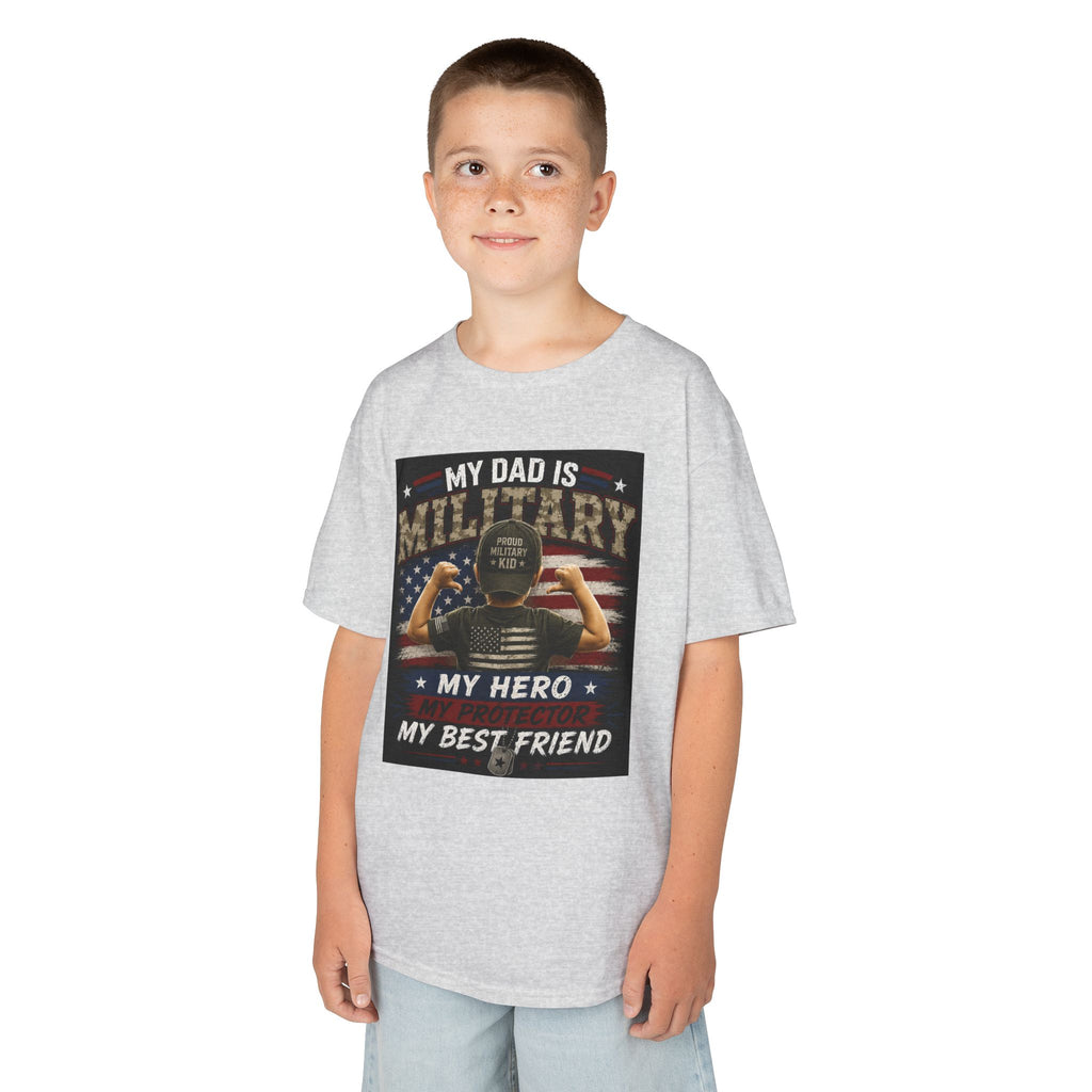 Kids Tee — "My Dad Is Military" Patriotic Hero Shirt