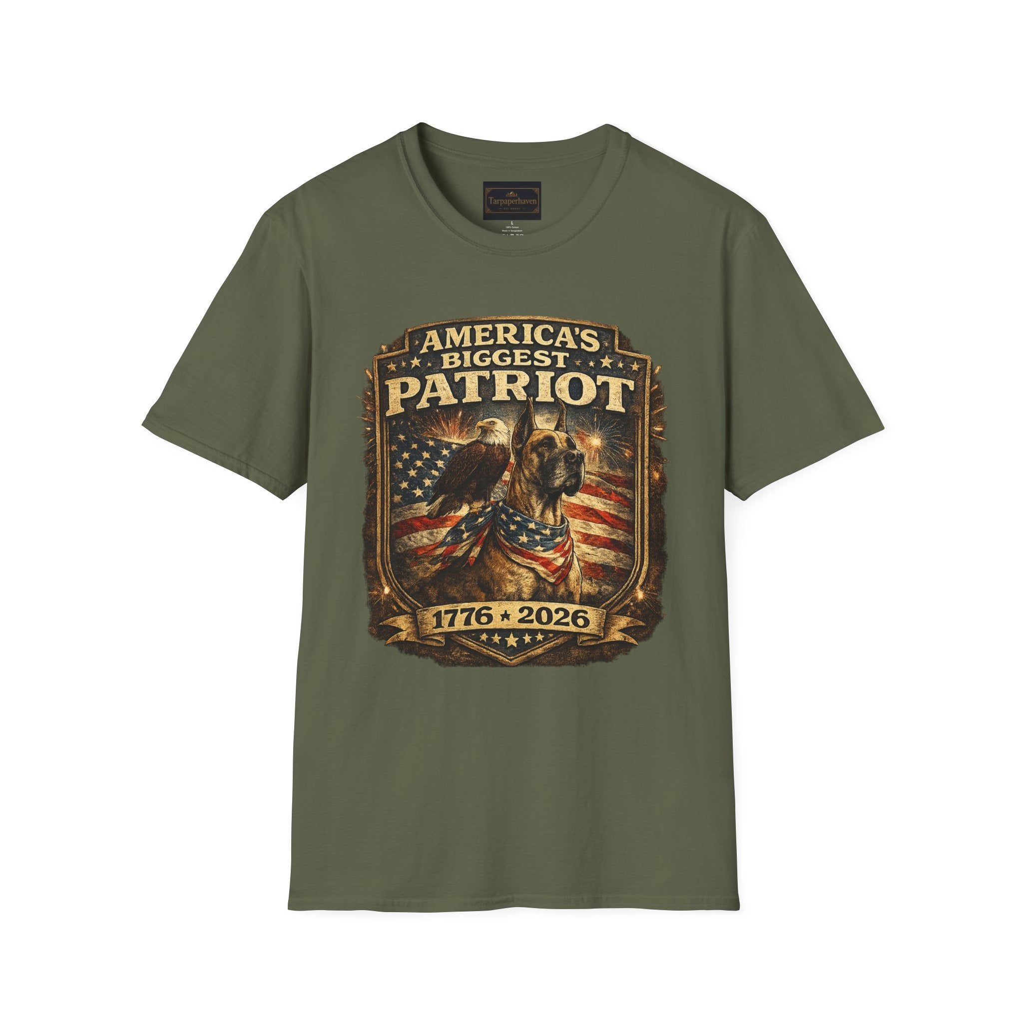 Patriot T-Shirt — Great Dane 1776–2026 Vintage Eagle Flag Tee