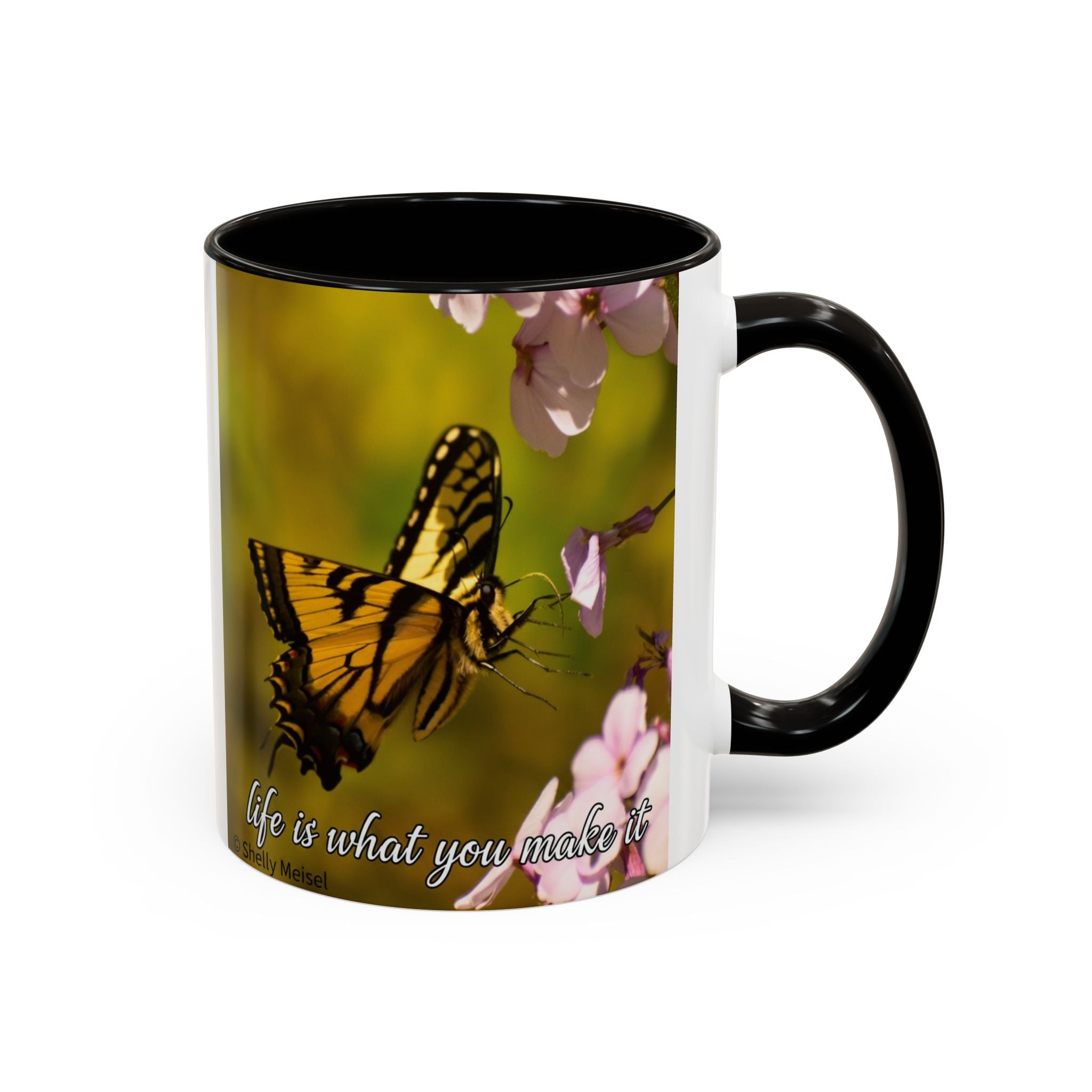 Butterfly Floral Mug — "Life Is What You Make It" Inspirational Coffee Cup