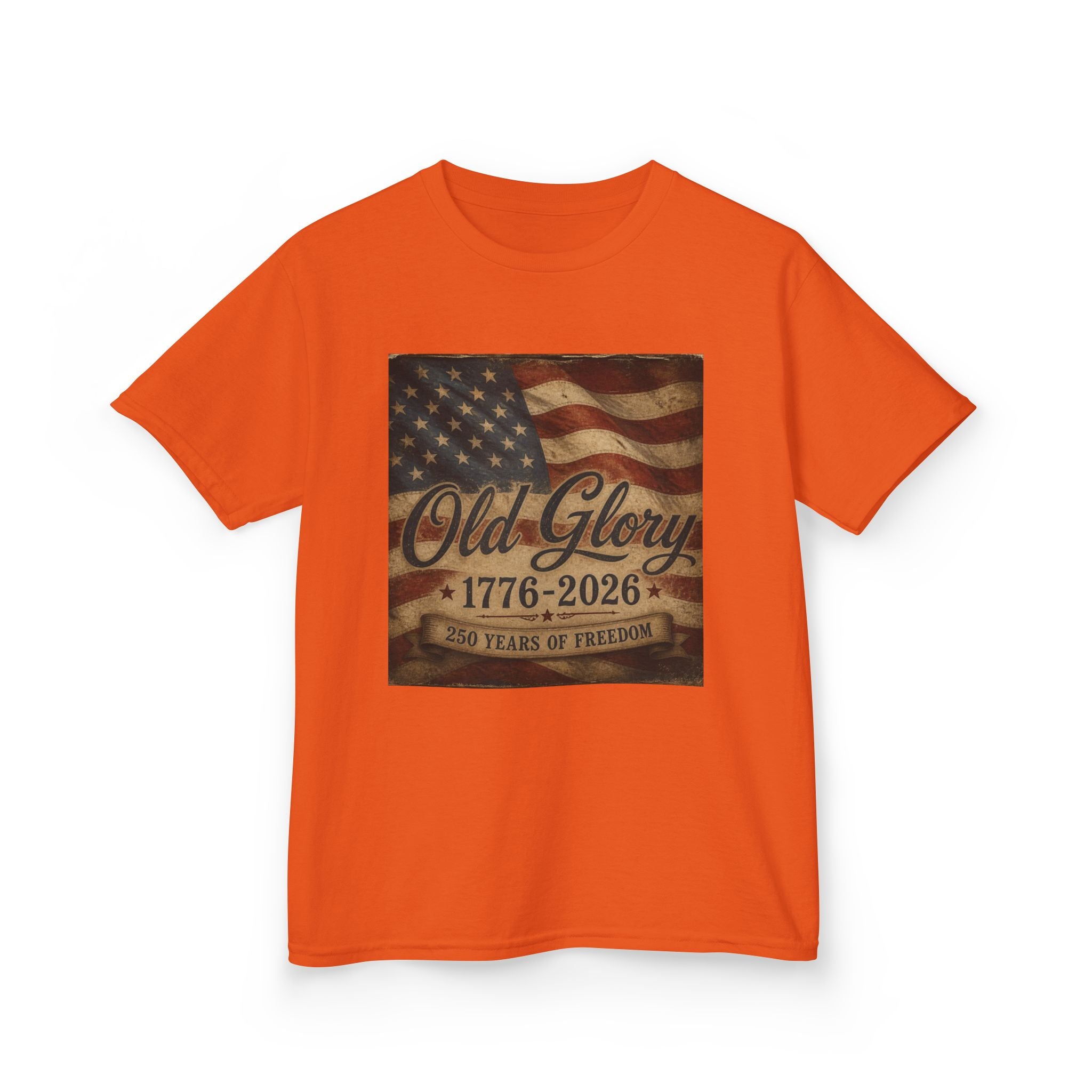 Kids T‑Shirt — "Old Glory 1776–2026" Vintage American Flag Patriotic Tee