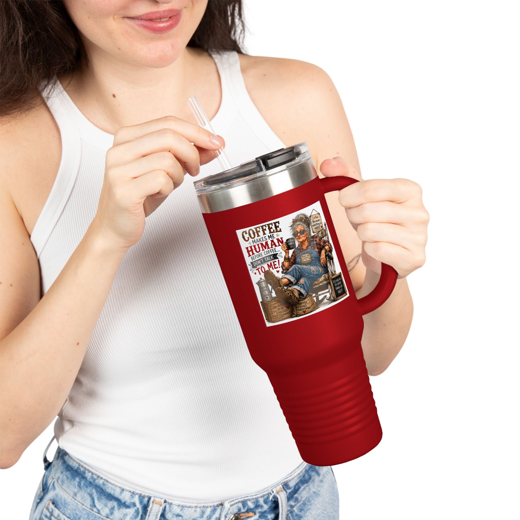 40oz Insulated Travel Mug Country Granny Coffee Addict