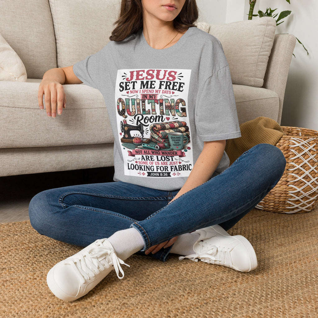 Quilting T-Shirt — "Jesus Set Me Free" Faithful Quilter Tee