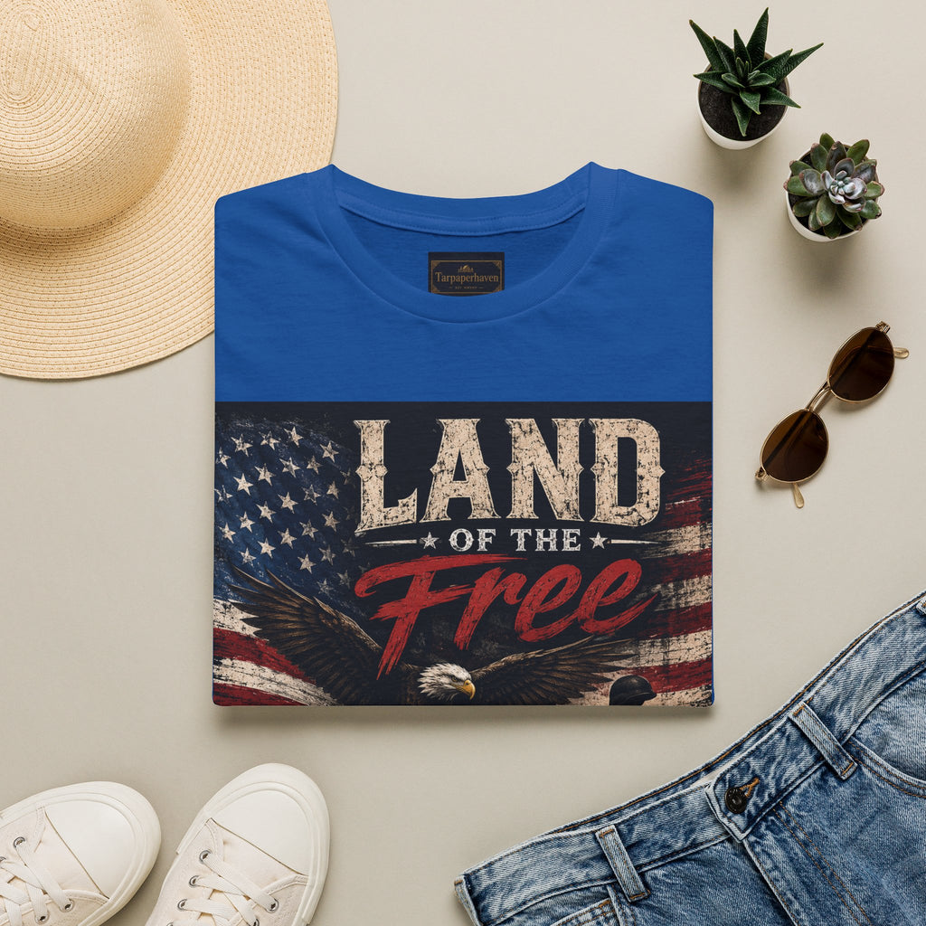 Land of the Free T‑Shirt — Vintage American Flag & Bald Eagle "Because of the Brave"
