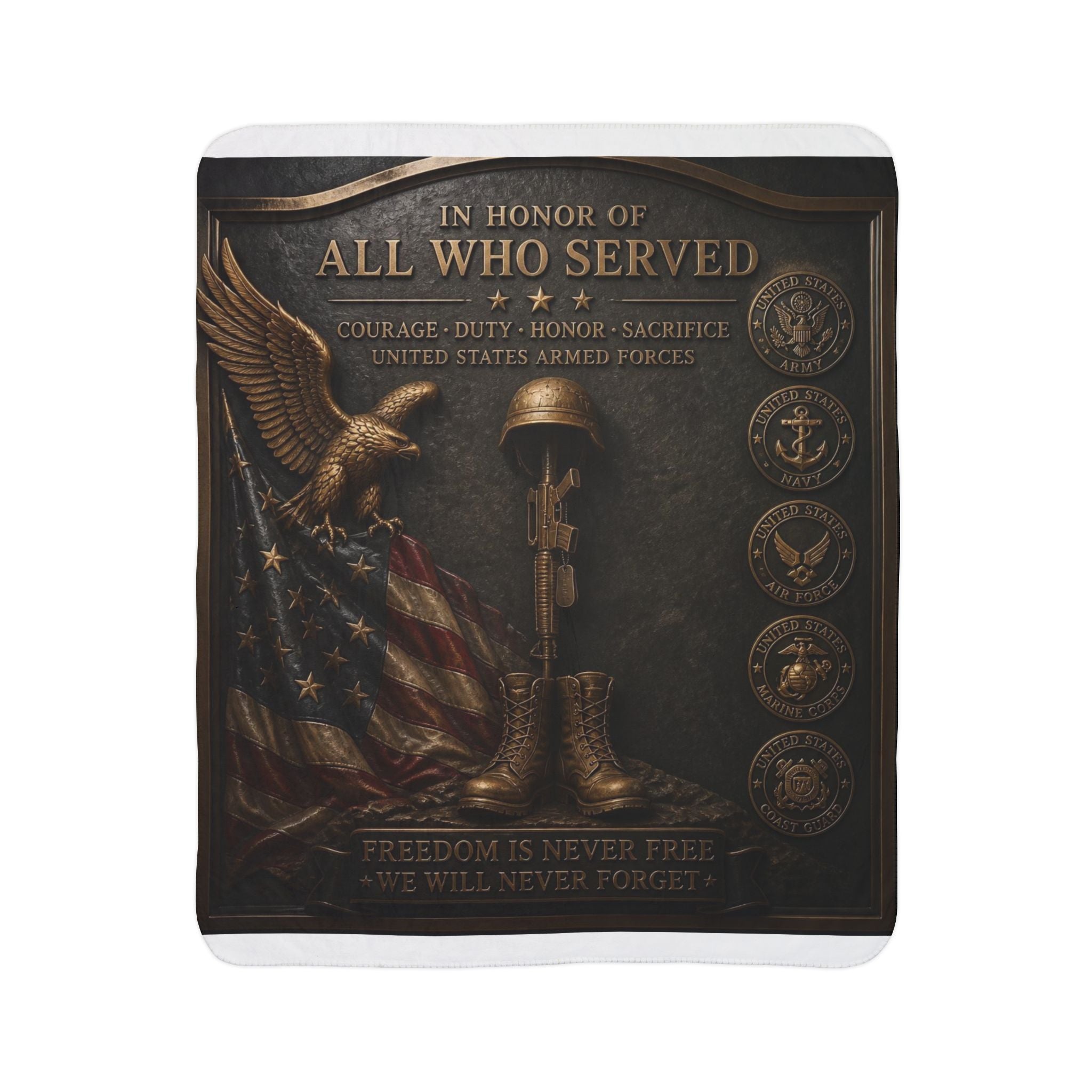 Veteran Tribute Fleece Sherpa Blanket — "In Honor of All Who Served" Memorial Throw