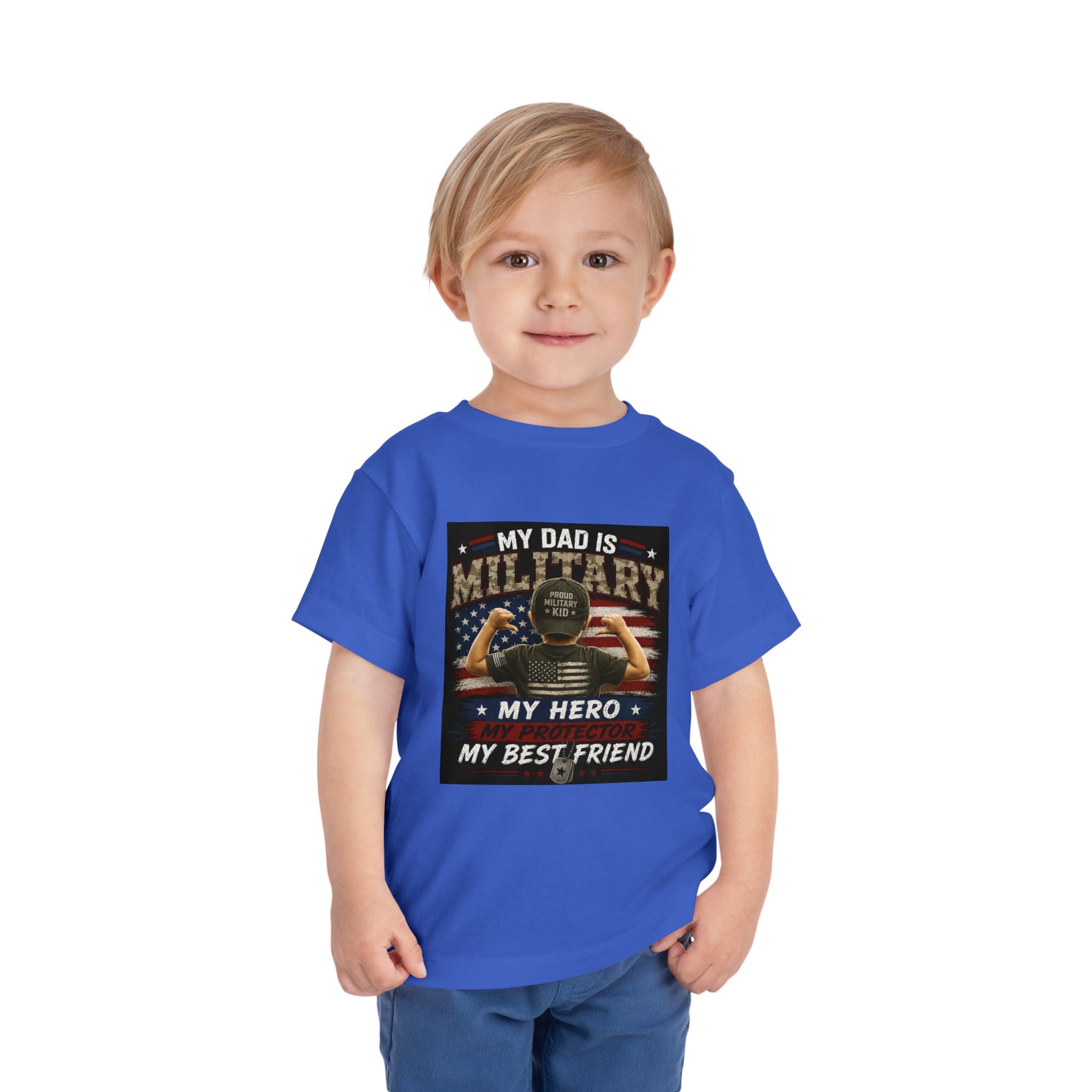 Toddler Tee - "My Dad is Military" Patriotic Hero Baby Shirt