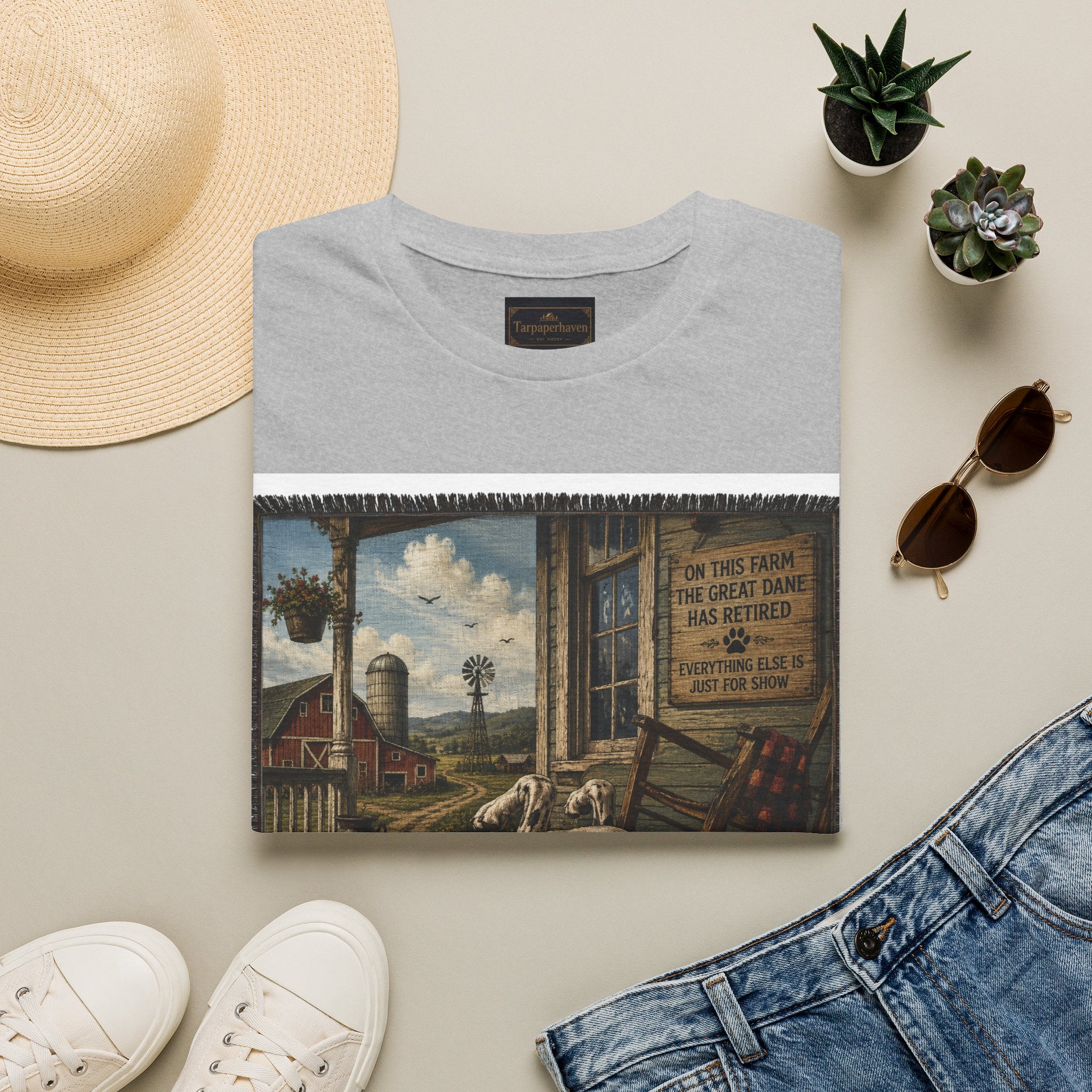 Great Dane Sleeping   Farmhouse Art T‑Shirt