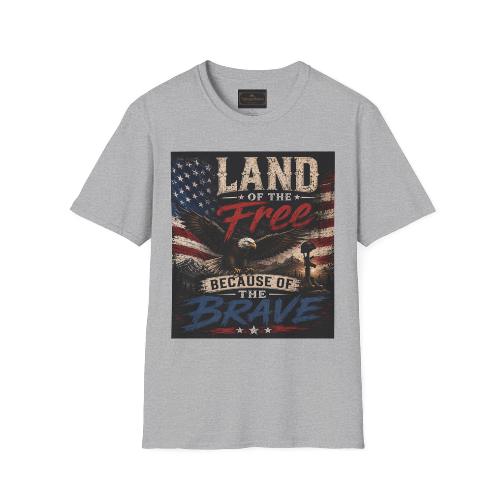 Land of the Free T‑Shirt — Vintage American Flag & Bald Eagle "Because of the Brave"