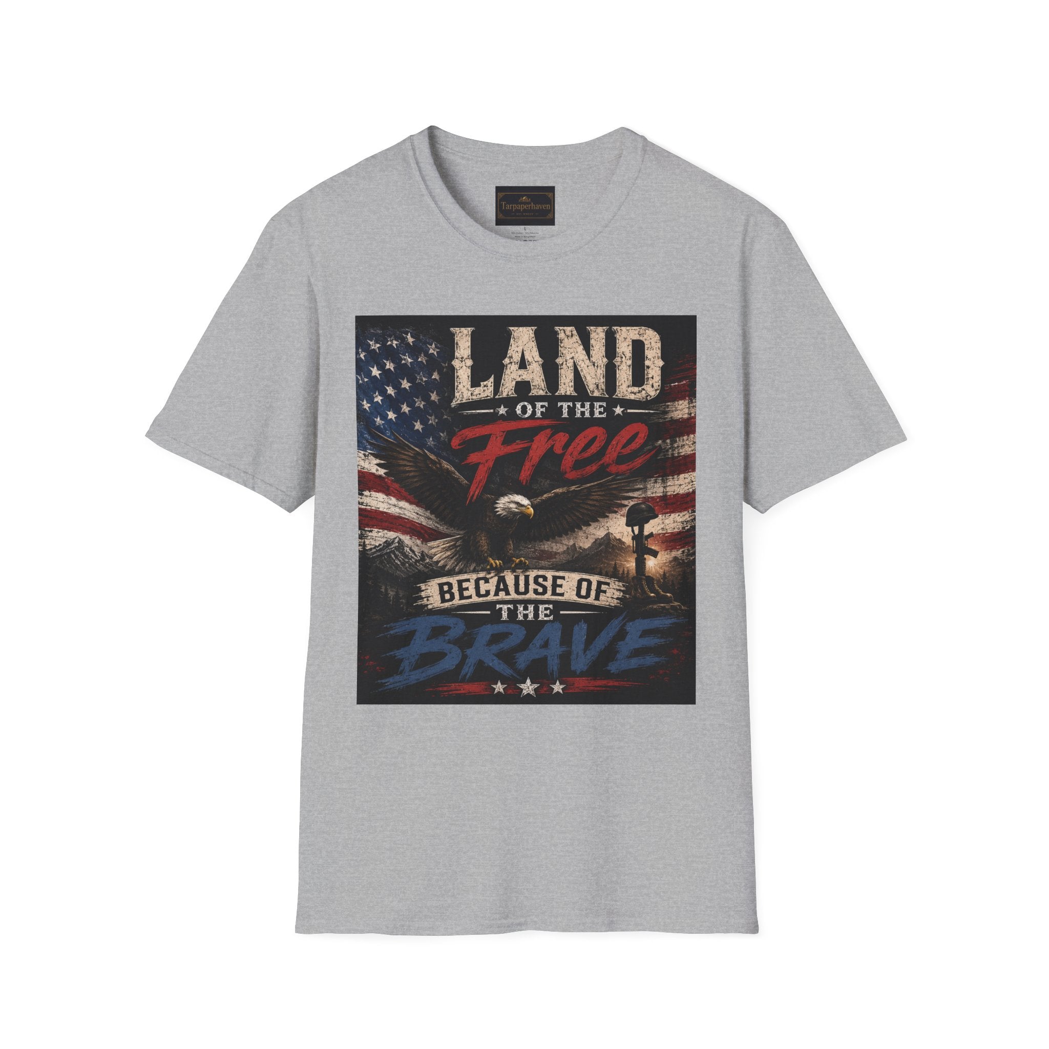 Land of the Free T‑Shirt — Vintage American Flag & Bald Eagle "Because of the Brave"