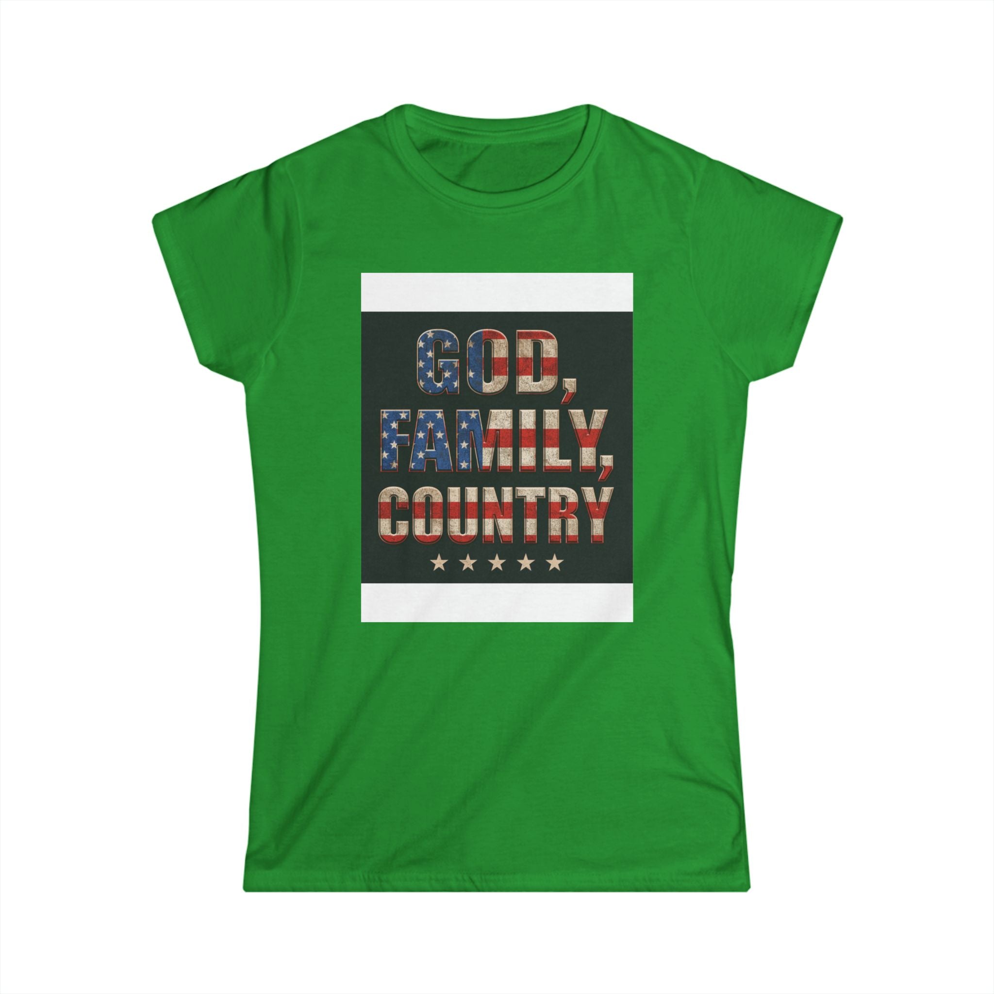 Women's Tee - "God. Family. Country." American Flag Patriotic Graphic