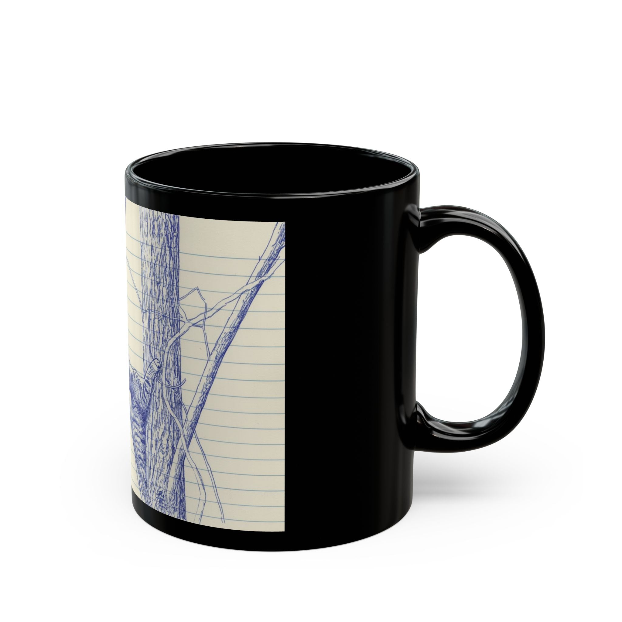 Hand-Drawn two cats  Tree Mug — Blue Sketch Notebook-Style Illustration (11oz/15oz)