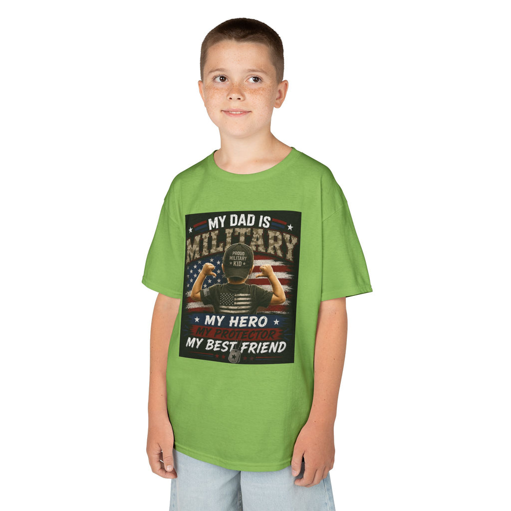 Kids Tee — "My Dad Is Military" Patriotic Hero Shirt
