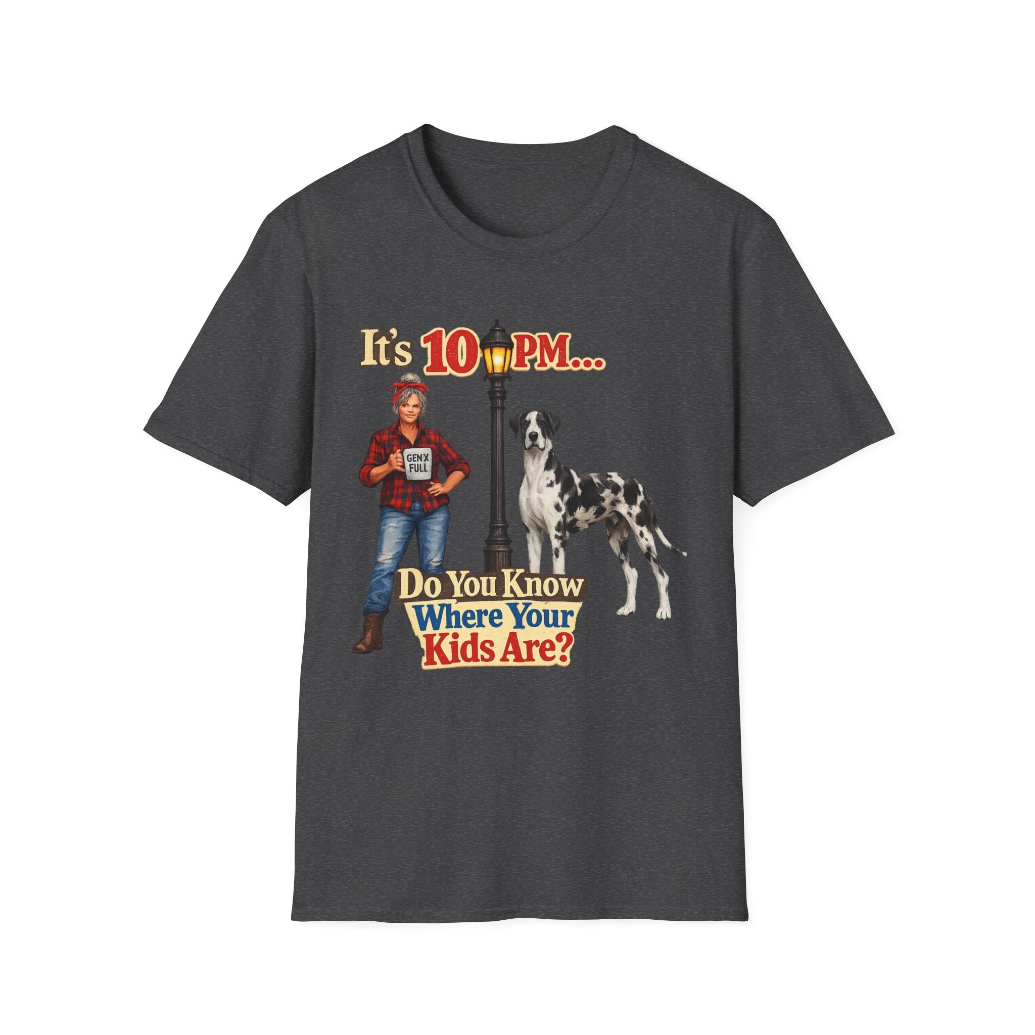 T‑Shirt — "It's 10 PM... Do You Know Where Your Kids Are?" Vintage Lamp & Dog Graphic