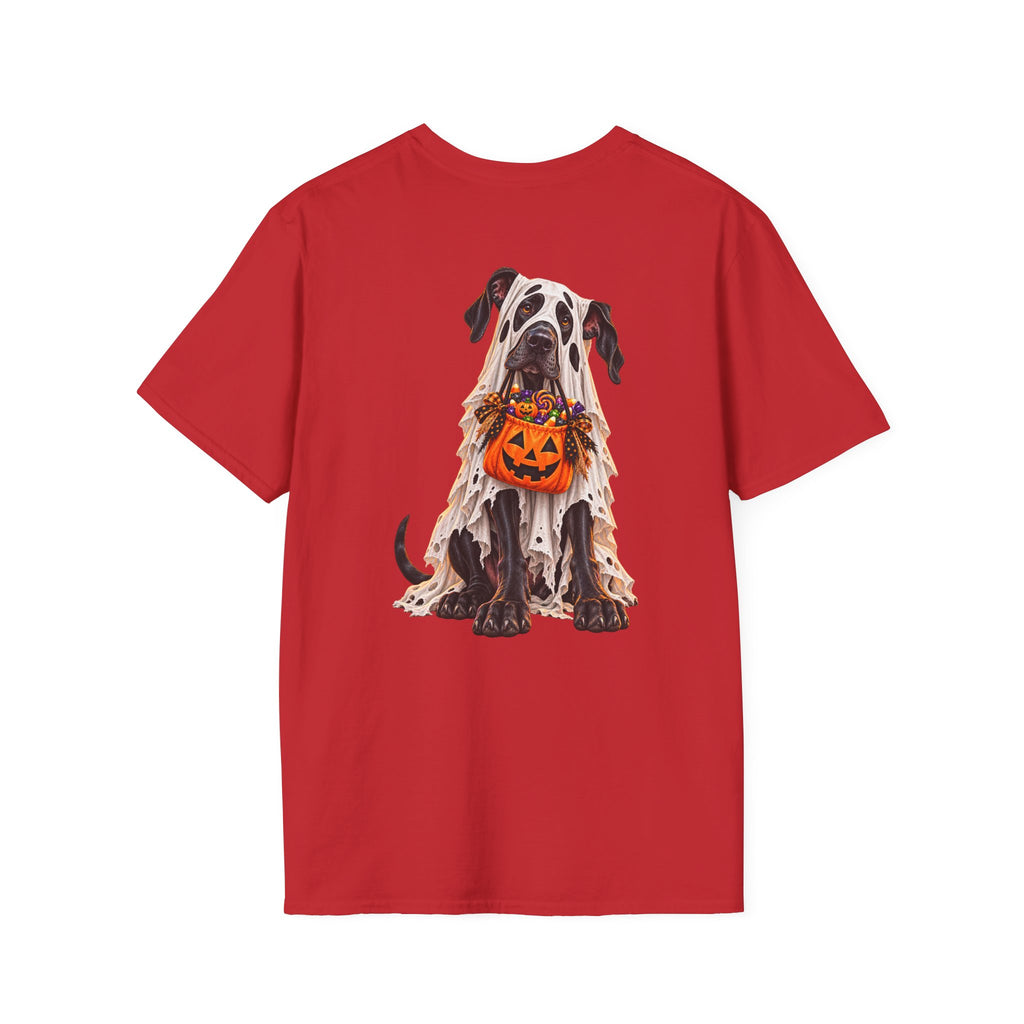 Halloween Dog T-Shirt — Great Dane with Pumpkin Candy Pail