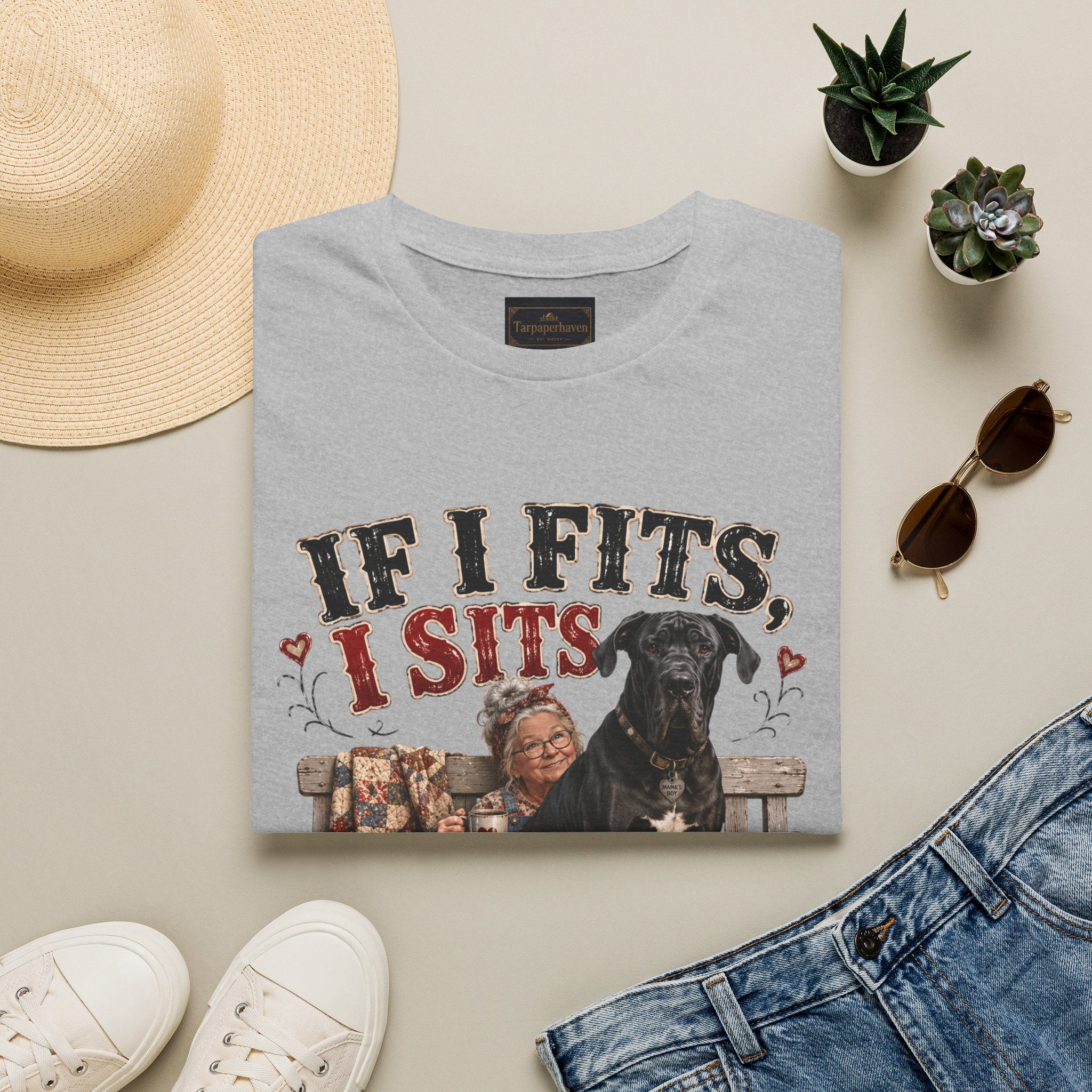 If I Fits, I Sits T-Shirt — Funny Great Dane Lover Graphic Tee