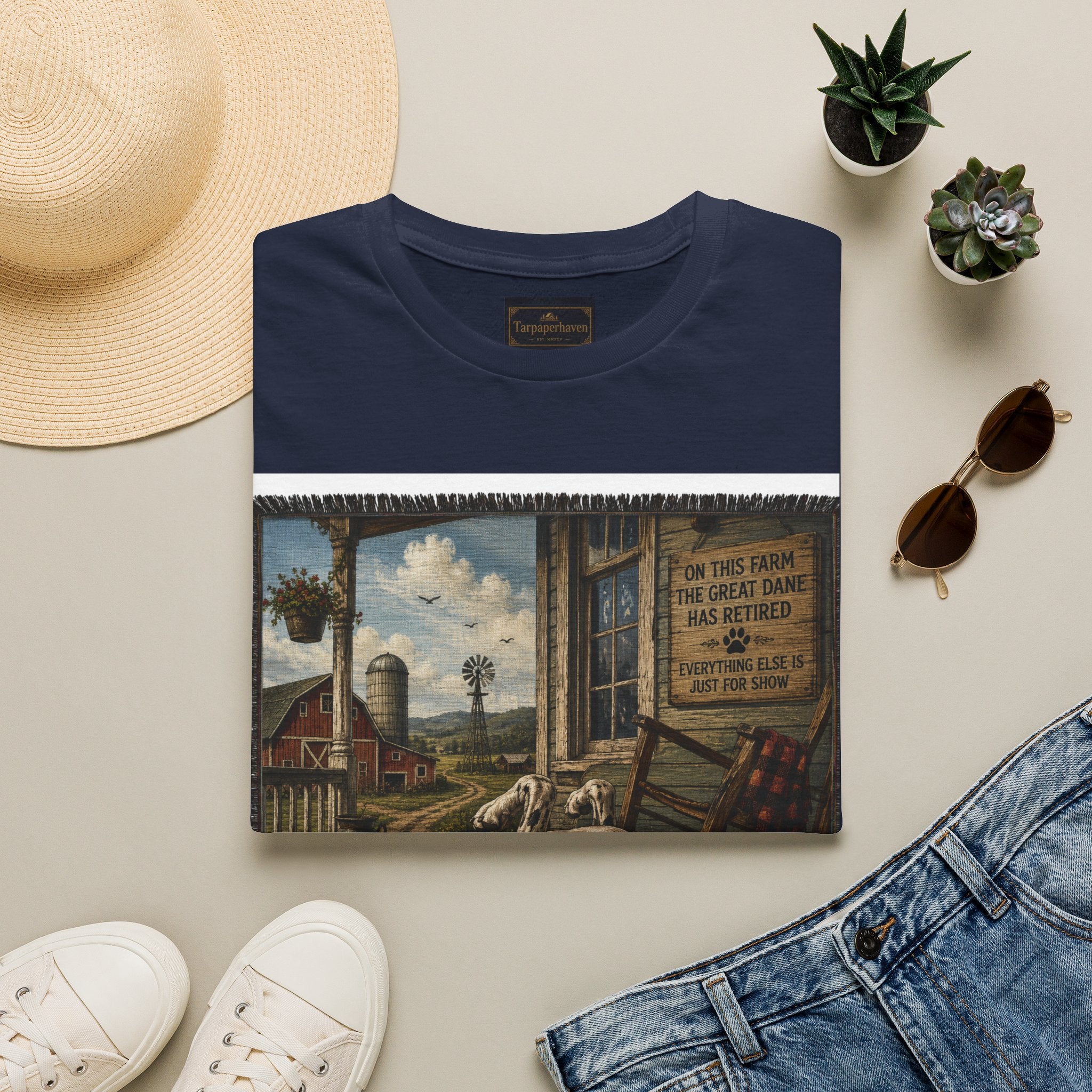 Great Dane Sleeping   Farmhouse Art T‑Shirt