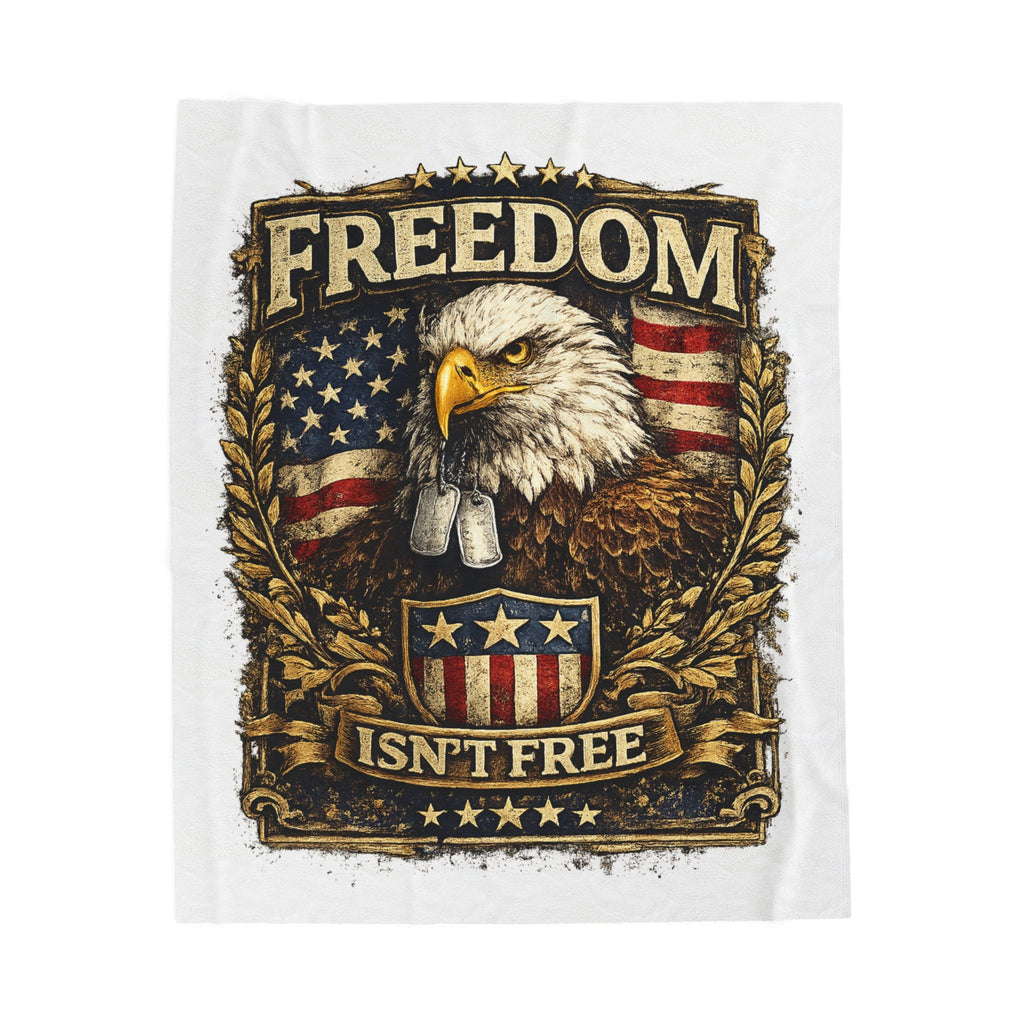 Freedom Isn't Free Velveteen Plush Blanket — Patriotic Eagle Throw for Veterans, Memorial Day & 4th of July