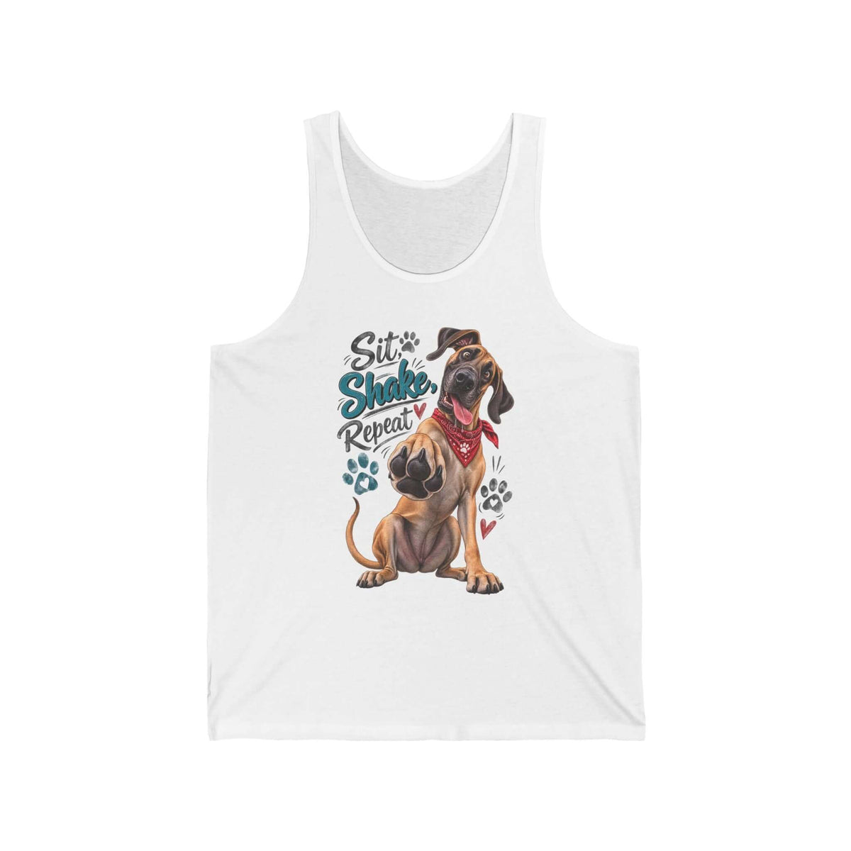 Dog Lover Tank Top Sit Stay Shake Repeat Graphic