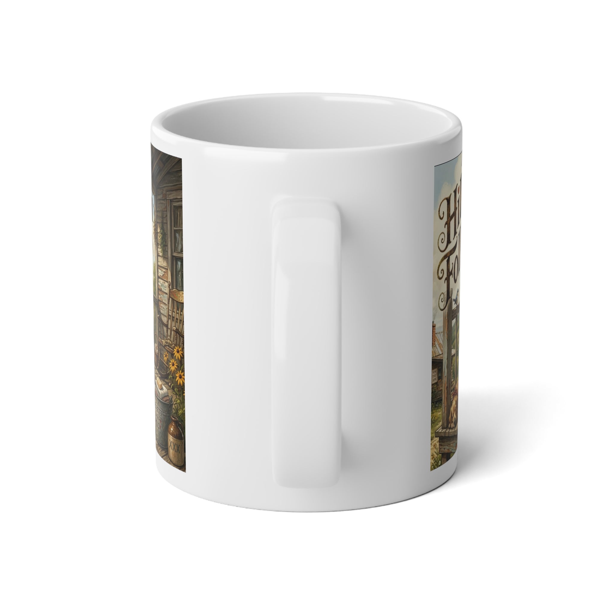 Jumbo Mug — 'Hill Folk' Country Porch butter churn  Scene 20oz Ceramic Coffee Cup