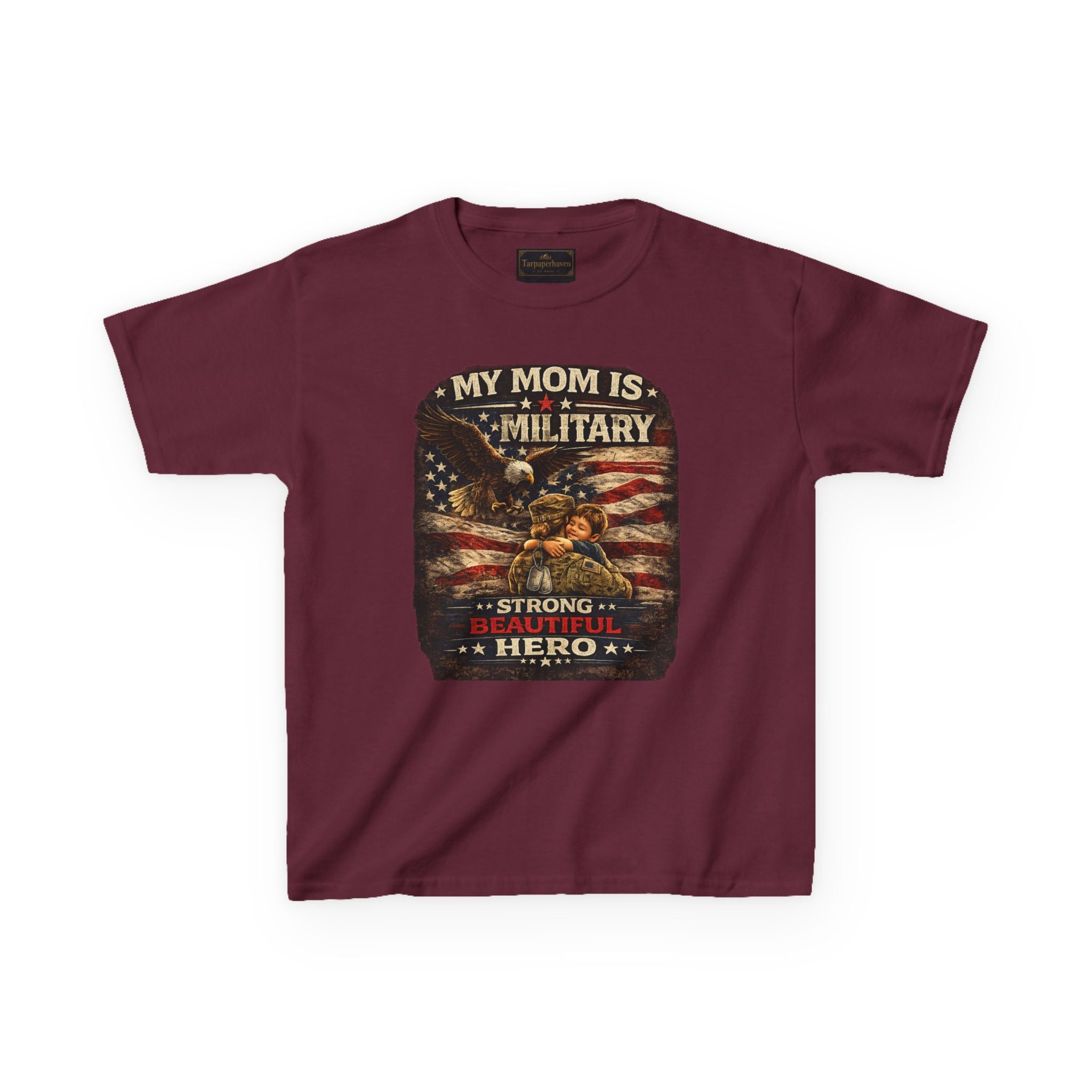 Kids Tee — "My Mom Is Military" Patriotic American Flag Shirt