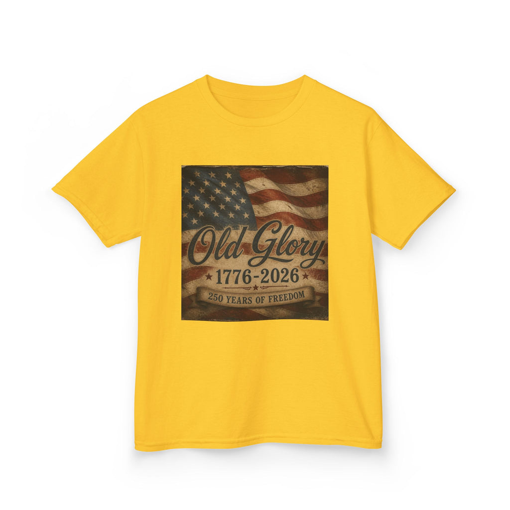 Kids T‑Shirt — "Old Glory 1776–2026" Vintage American Flag Patriotic Tee