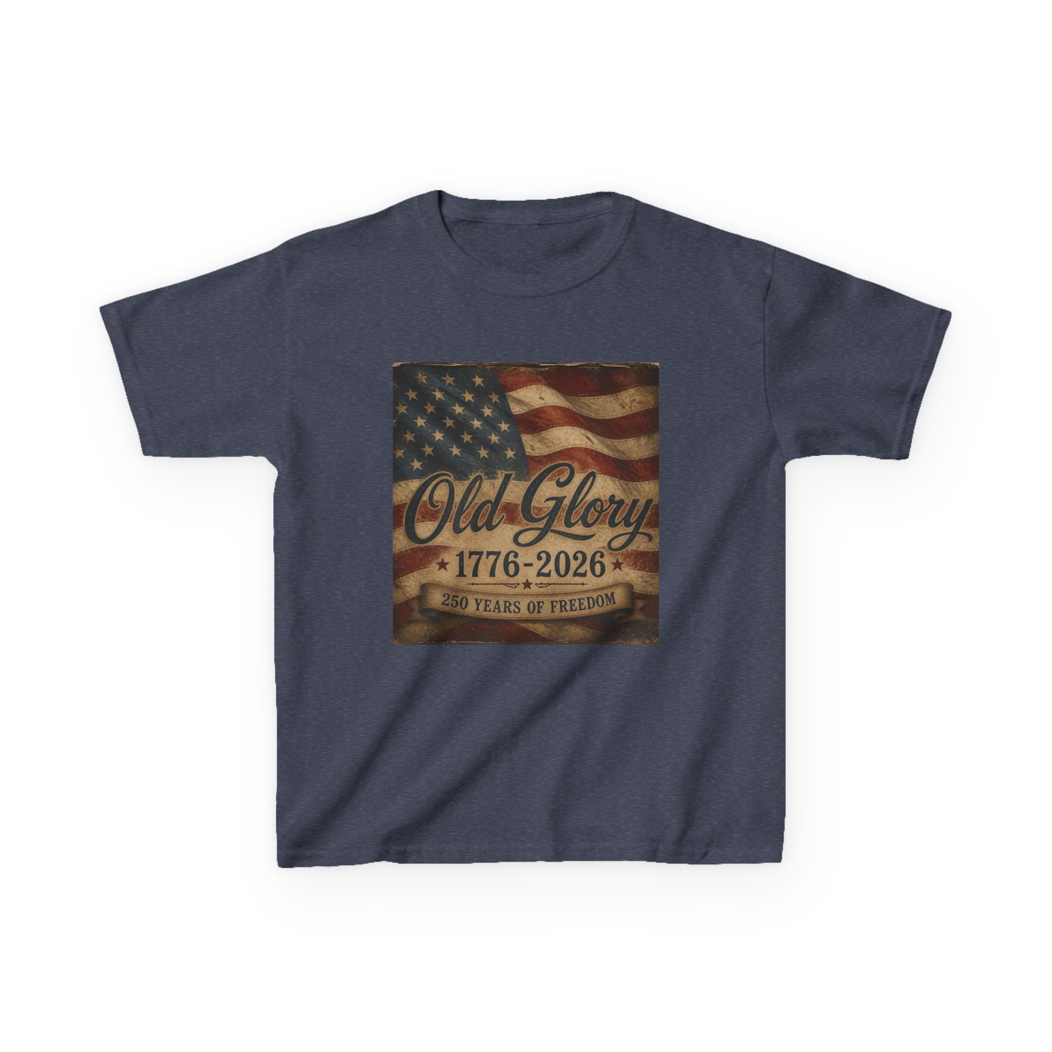 Kids T‑Shirt — "Old Glory 1776–2026" Vintage American Flag Patriotic Tee