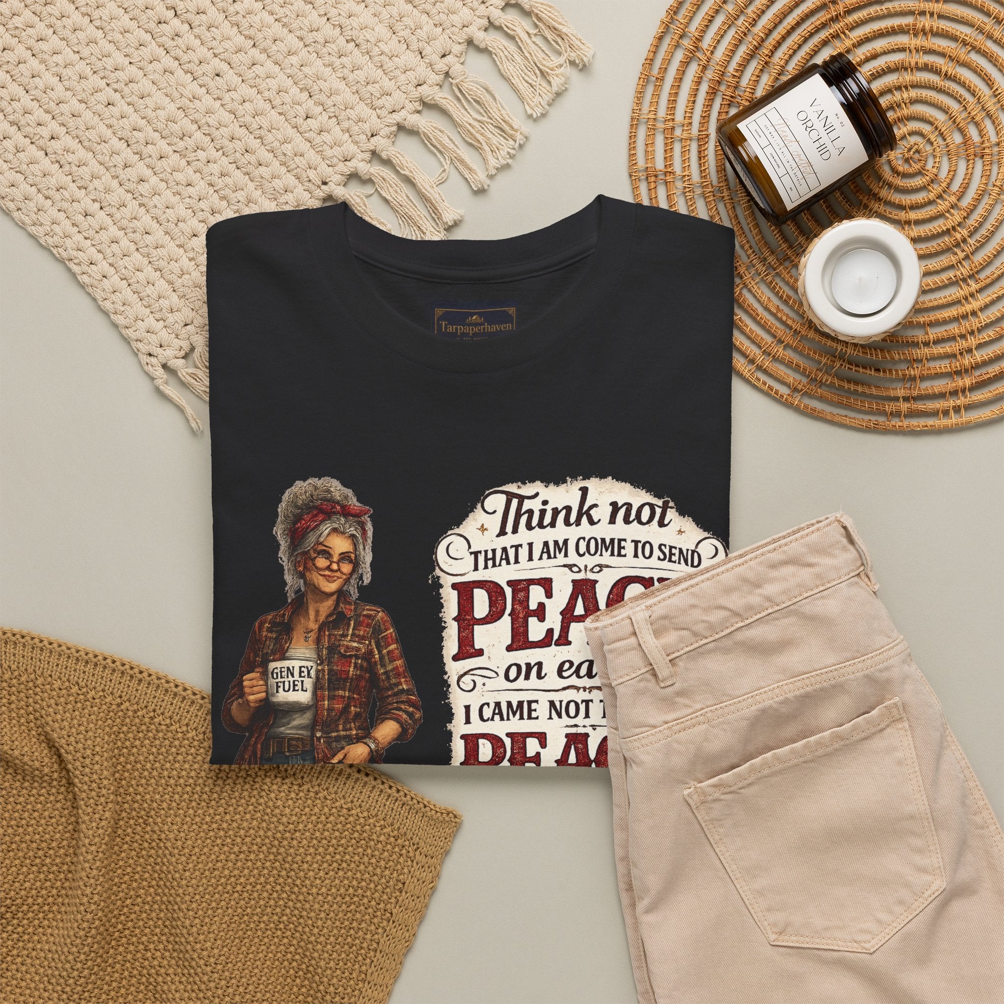 Christian Faith Tee — "I Come Not to Send Peace but a Sword" Matthew 10:34 Graphic Shirt