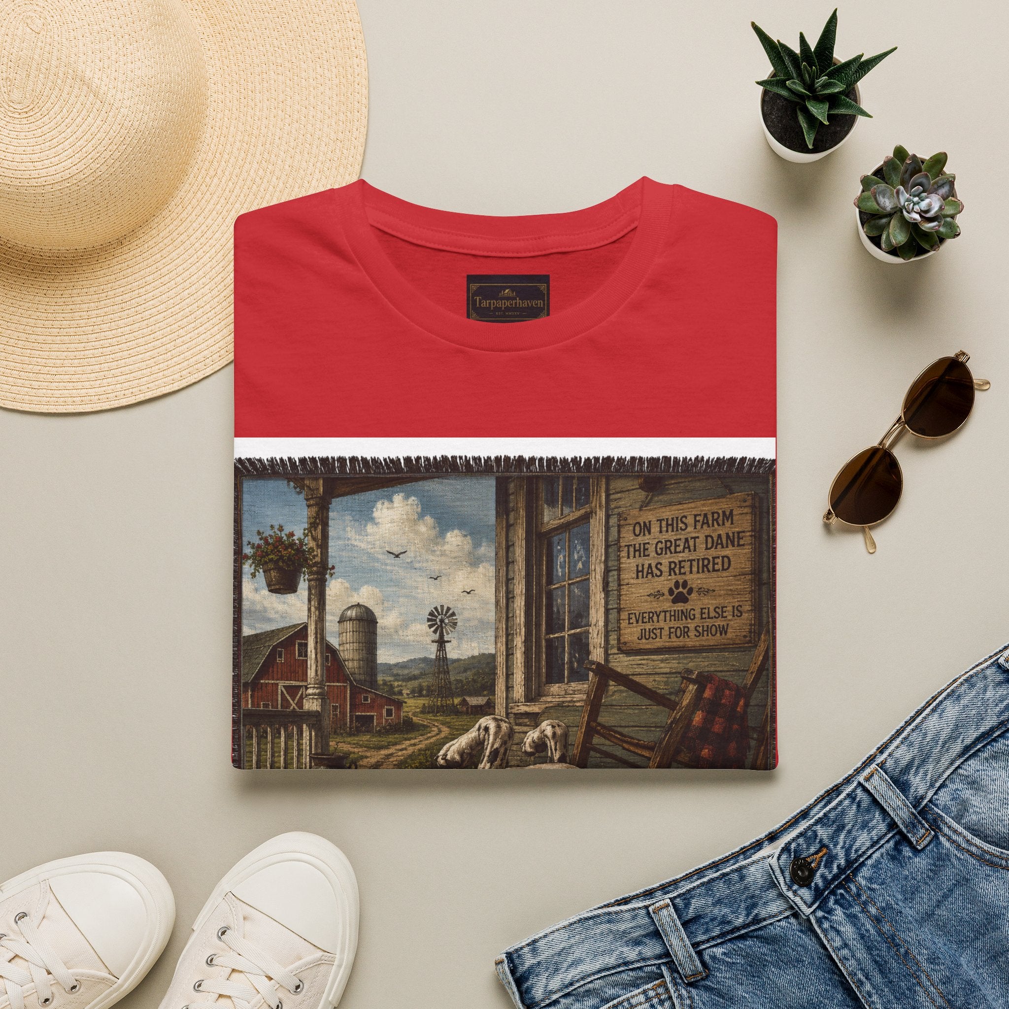 Great Dane Sleeping   Farmhouse Art T‑Shirt
