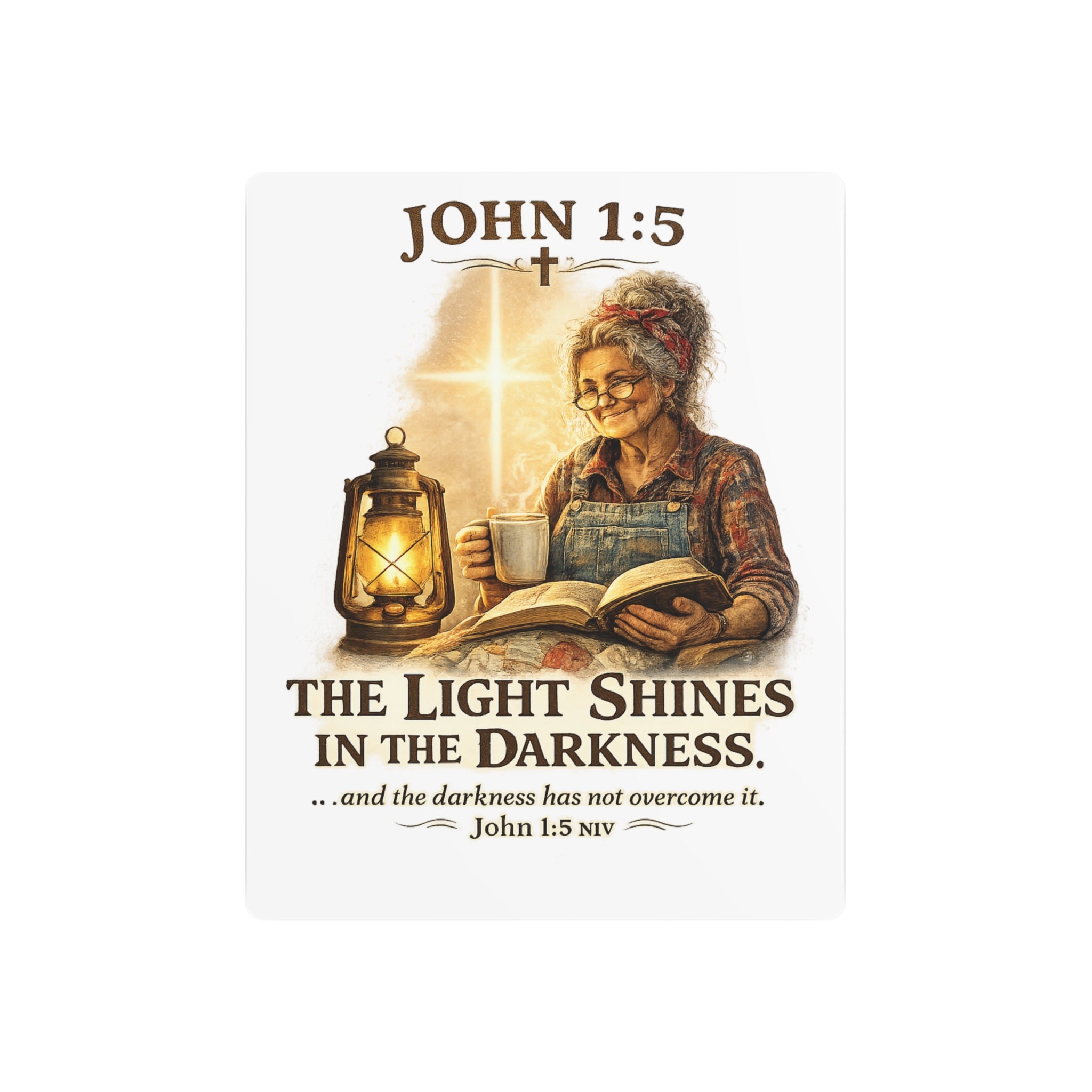 Metal Sign – John 1:5 "The Light Shines in the Darkness" Inspirational Christian Wall Art